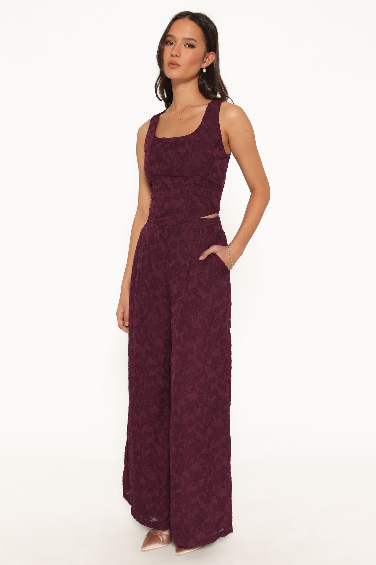 Ada Wide Leg Pants - Plum Burnout