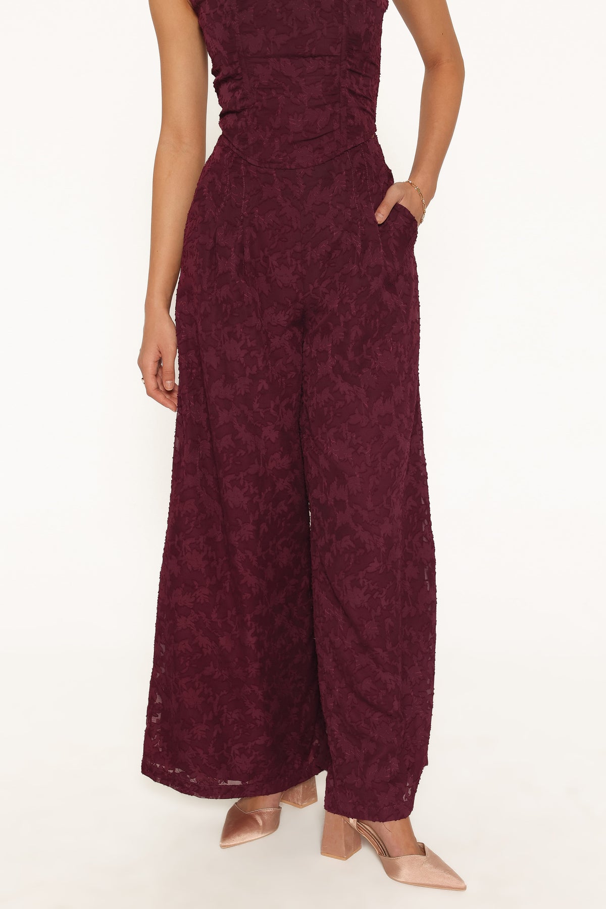 Ada Wide Leg Pants - Plum Burnout