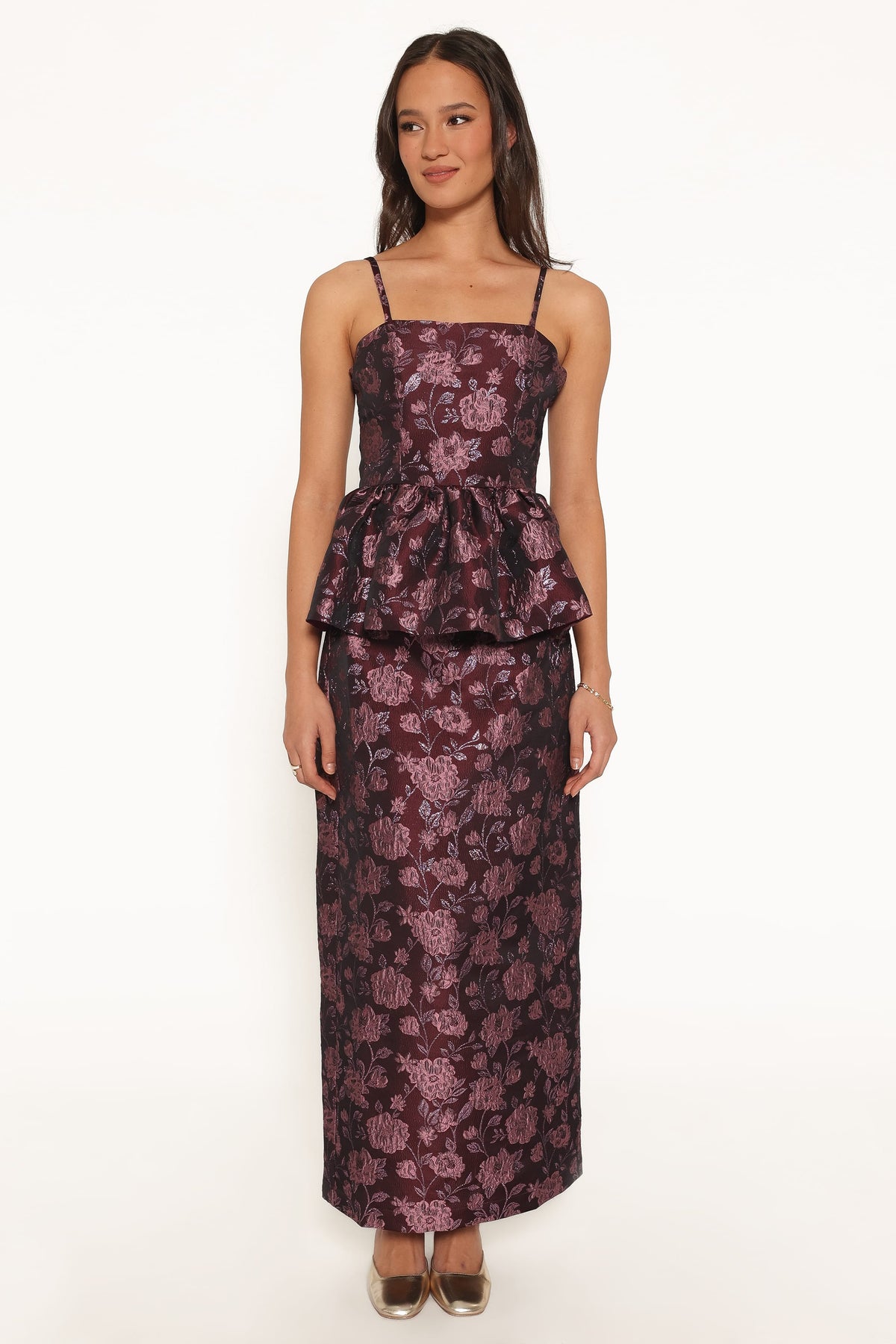 Allegro Column Skirt - Plum Brocade