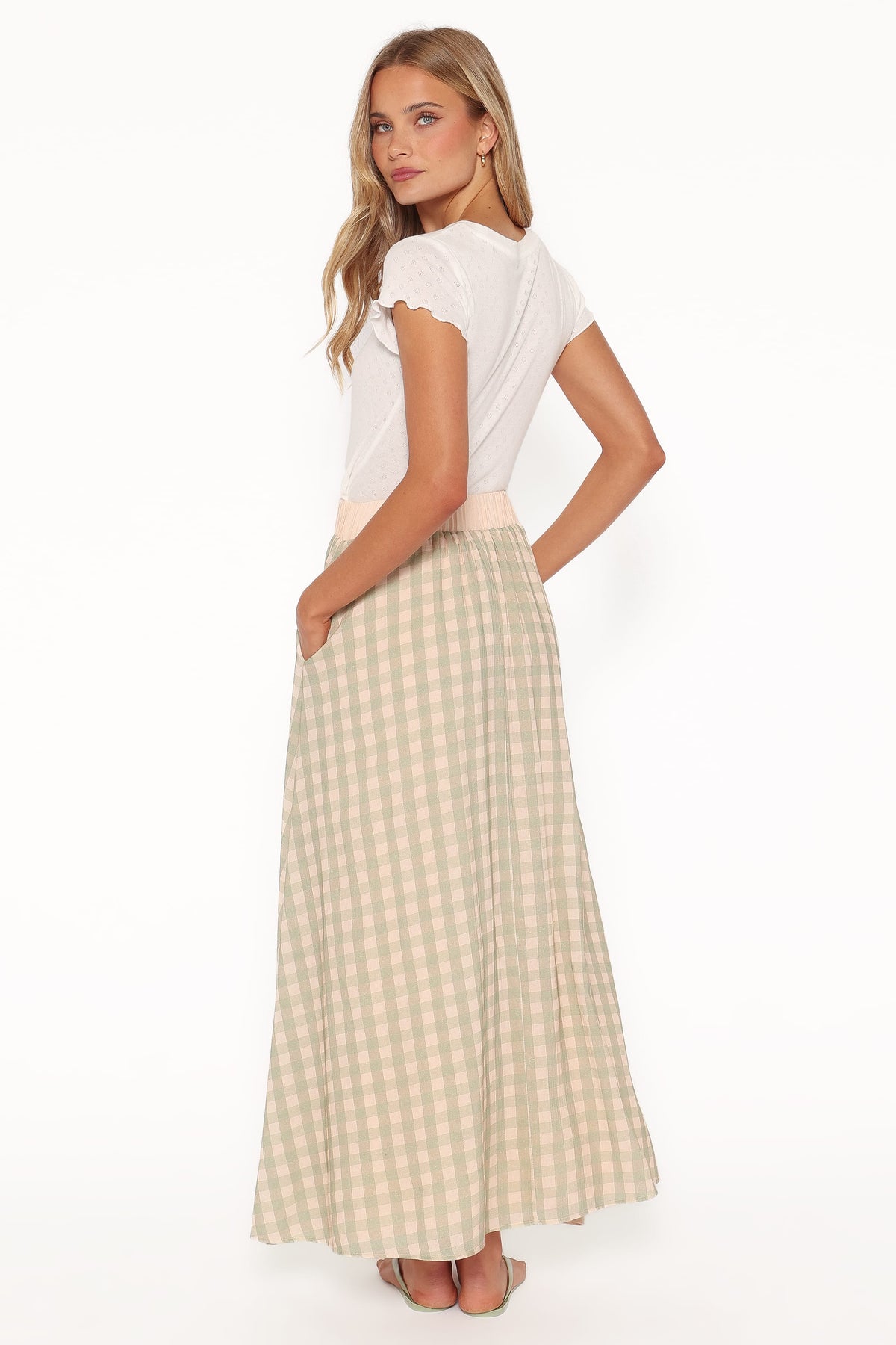 Daroda Midi Circle Skirt - Green/Pink Gingham