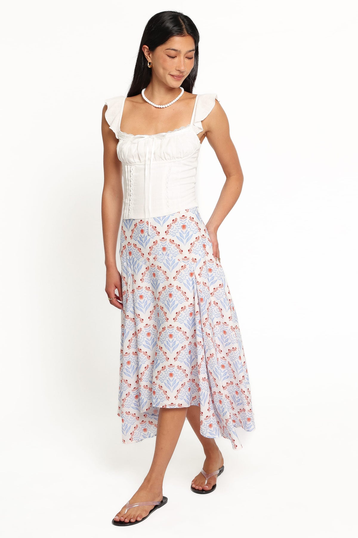 Dennie Hanky Hem Skirt - White Blue
