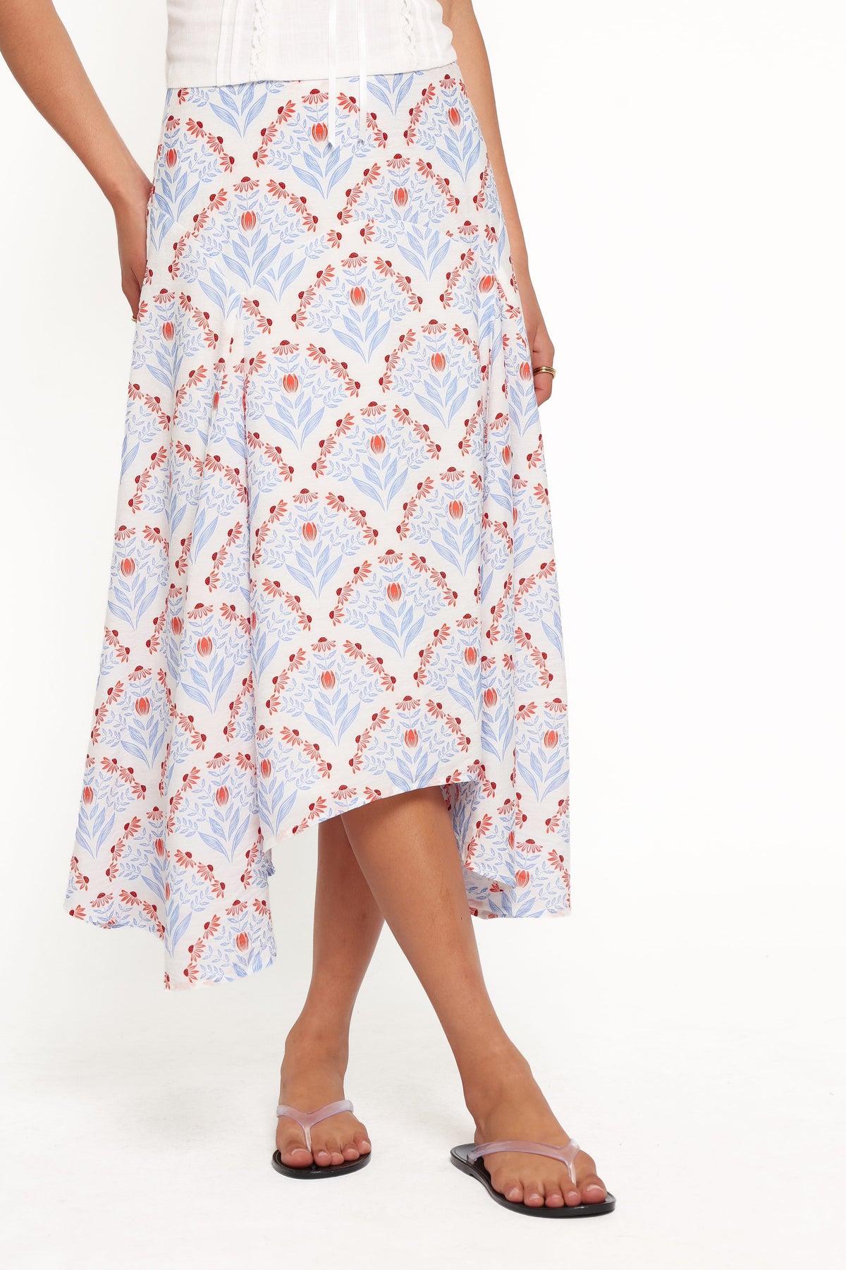 Dennie Hanky Hem Skirt - White Blue