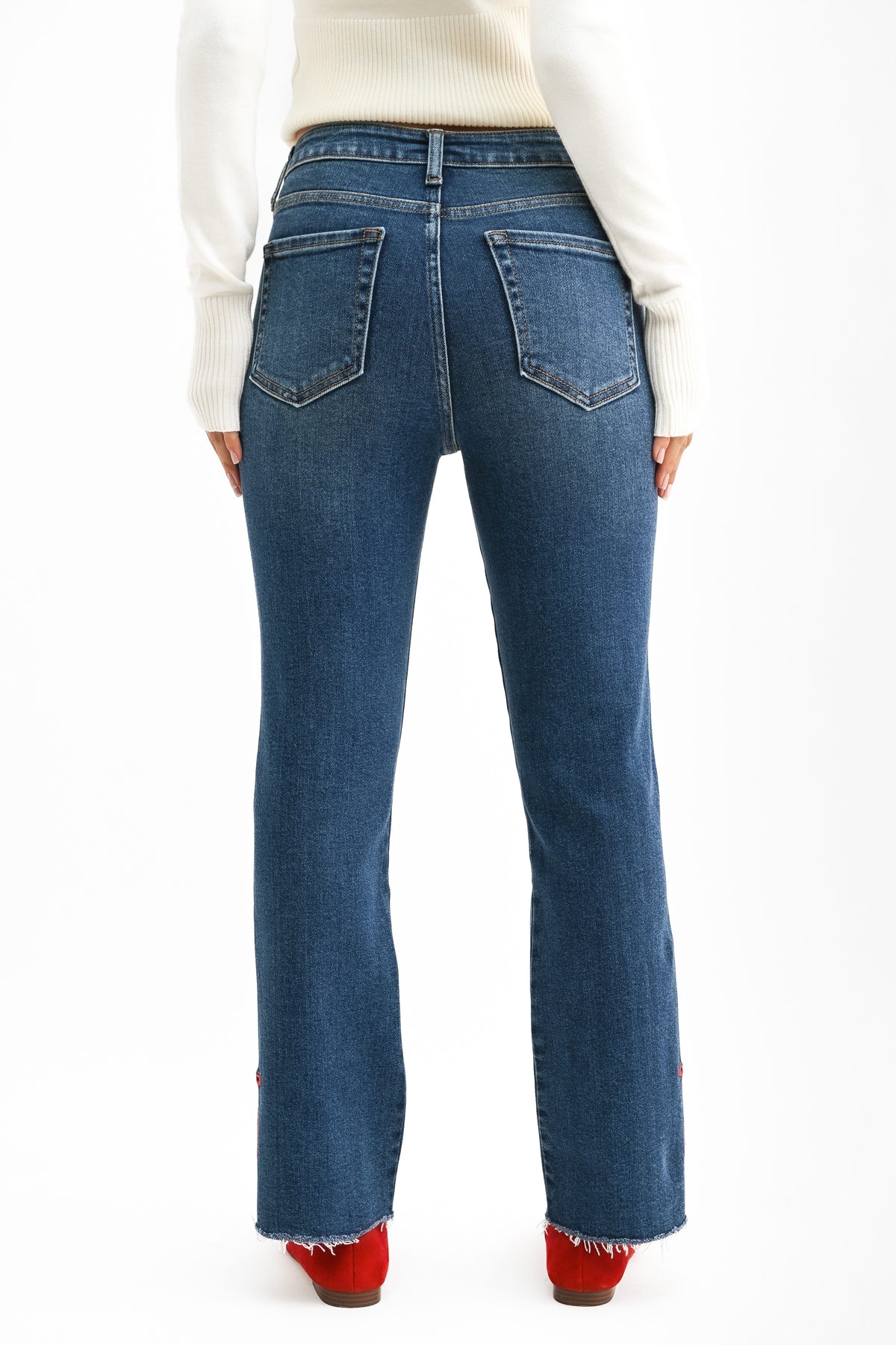 Just Black Bow Split Hem Straight Leg Jeans - Dark Wash