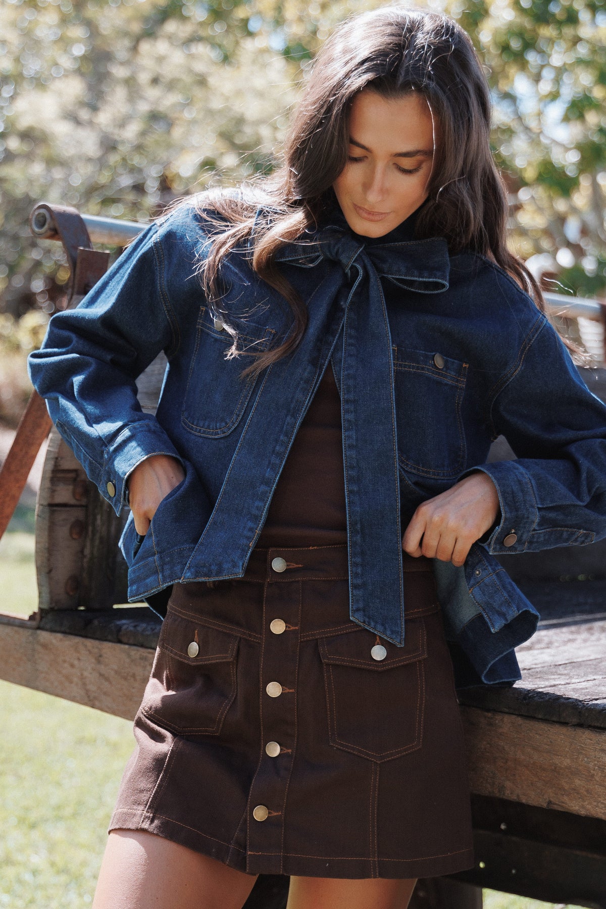 Presley Denim Skort - Dark Brown