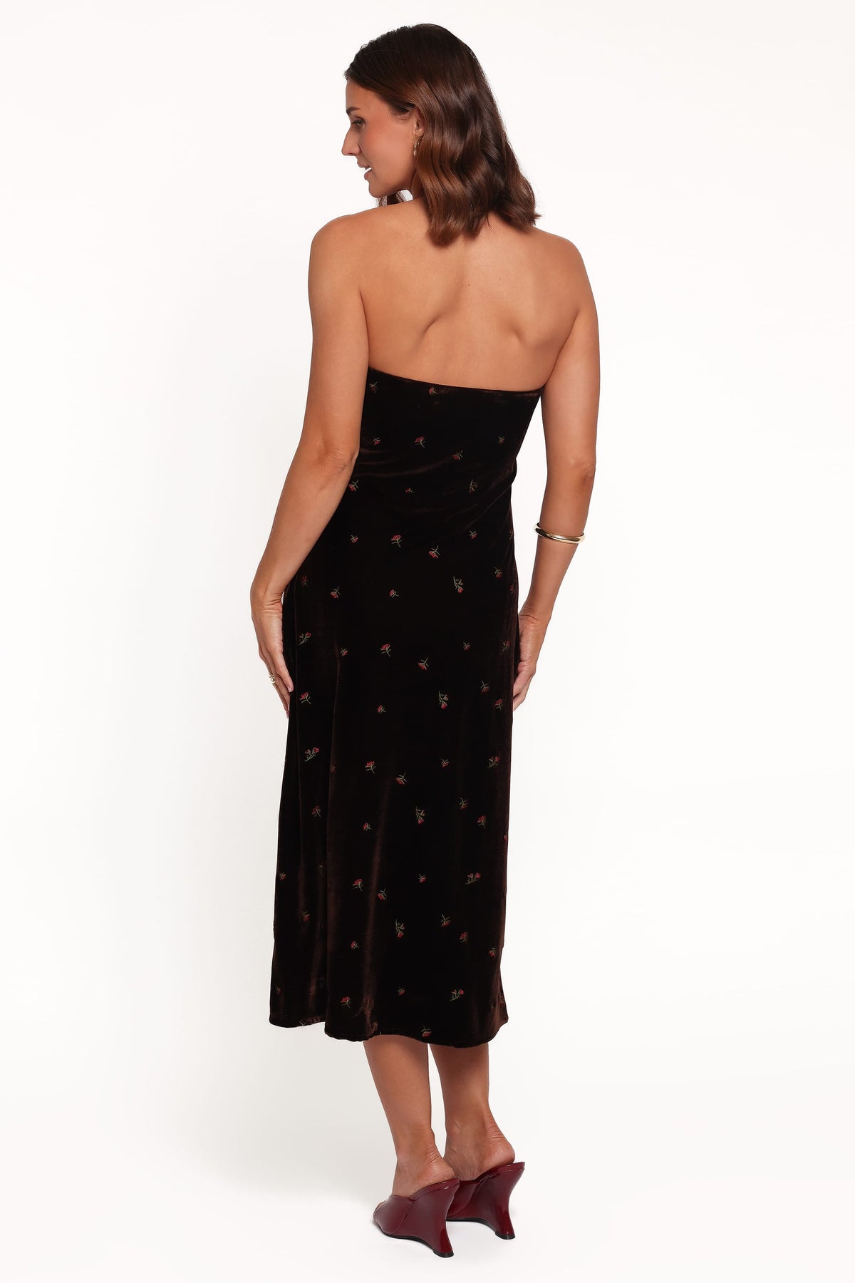 Enrique Halterneck Velvet Dress - Brown Floral