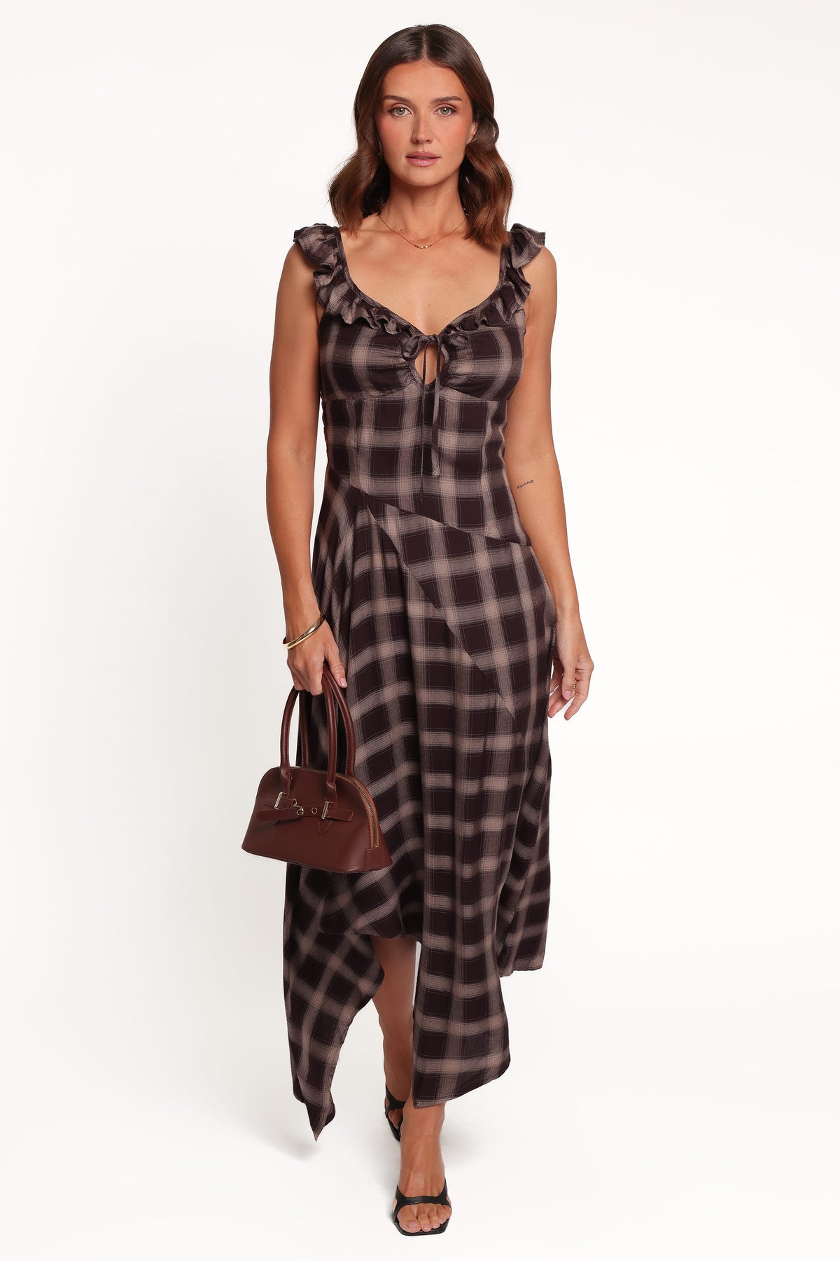 Farrell Midi Dress - Brown Plaid