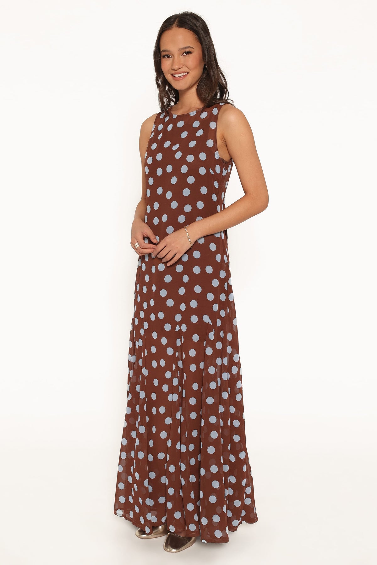 Keani Maxi Dress - Brown Polka Dot