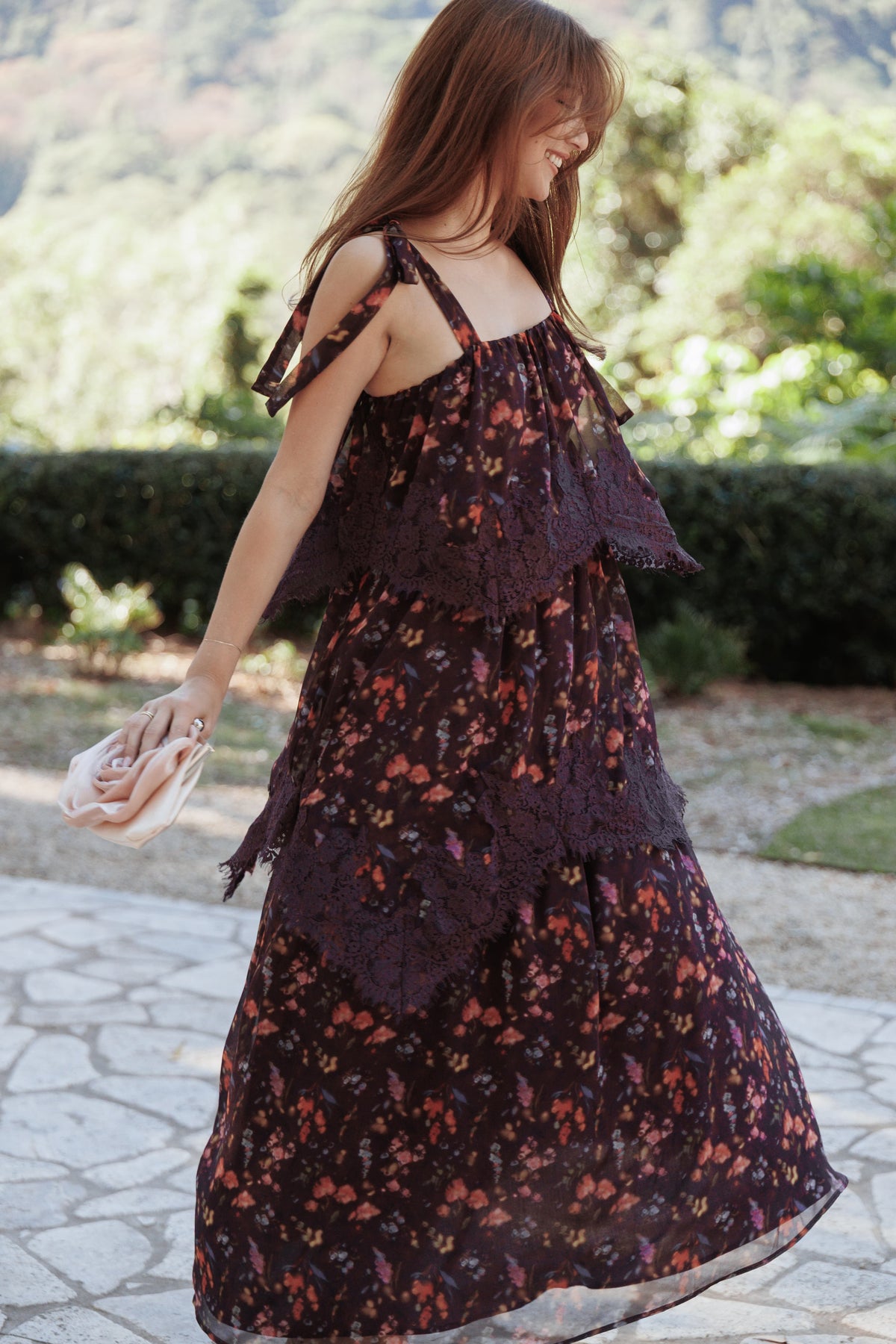 Lunella Maxi Dress - Plum Blurred Floral