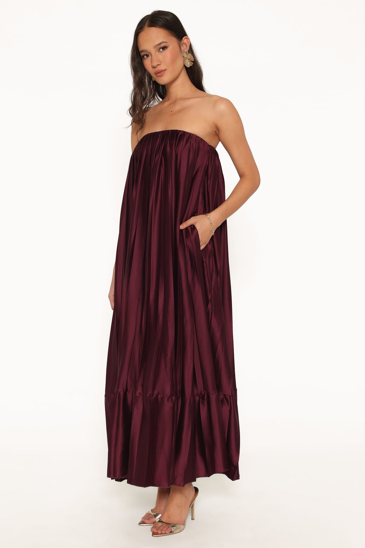 Nalania Strapless Maxi Dress - Sangria Red