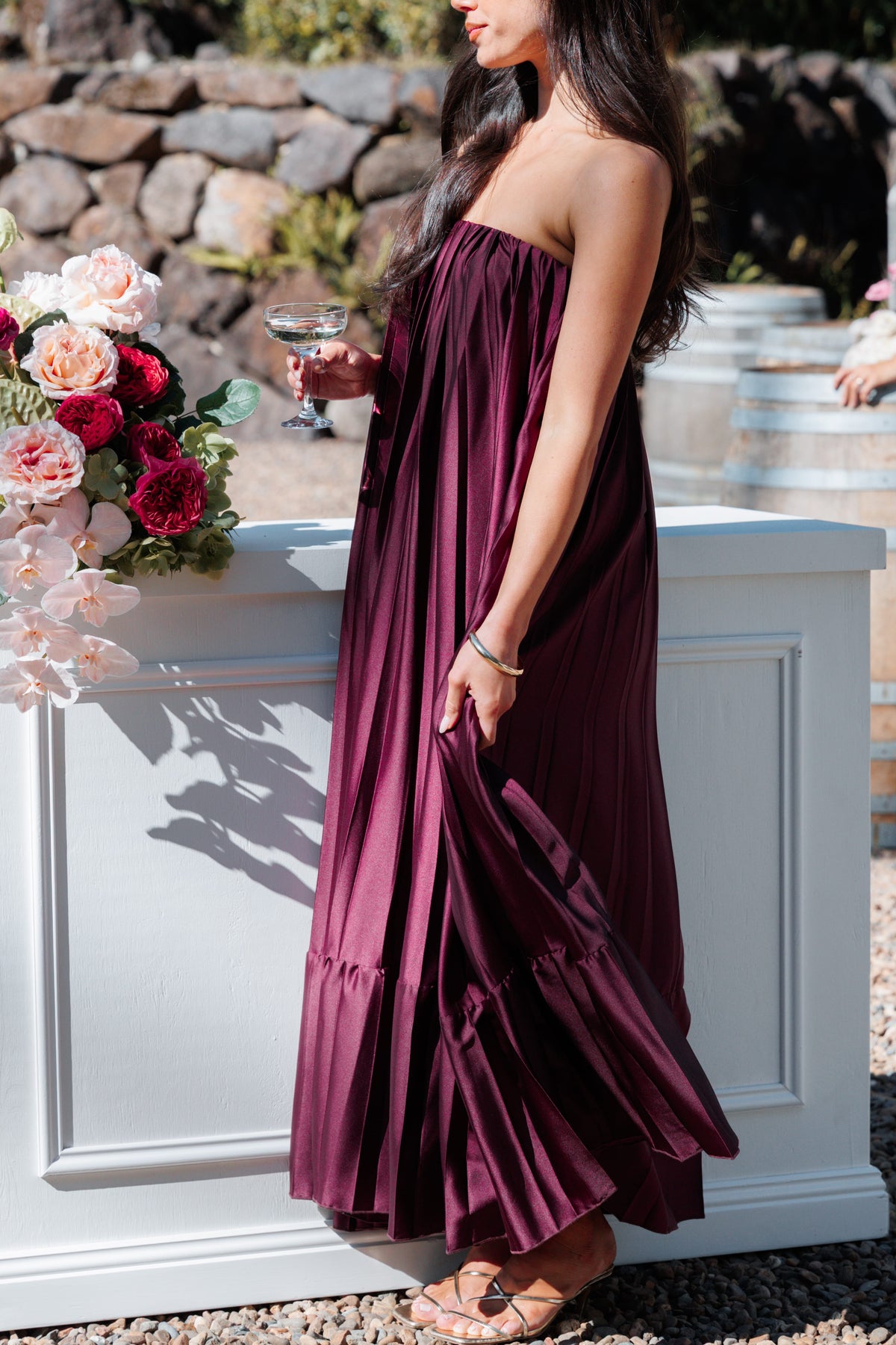Nalania Strapless Maxi Dress - Sangria Red