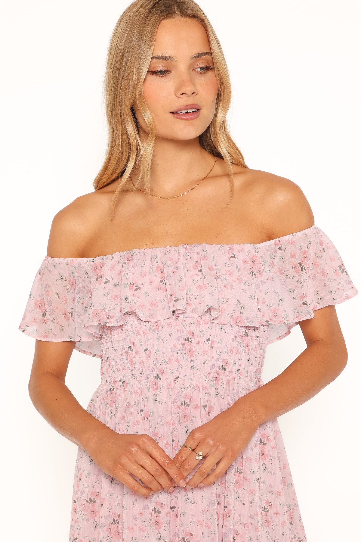 Priscilla Strapless Midi Dress - Pink Floral