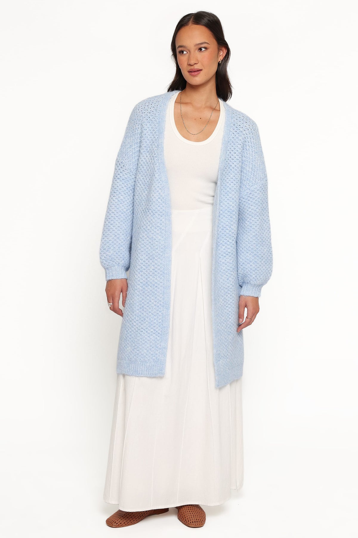 Carla Textured Long Cardigan - Light Blue