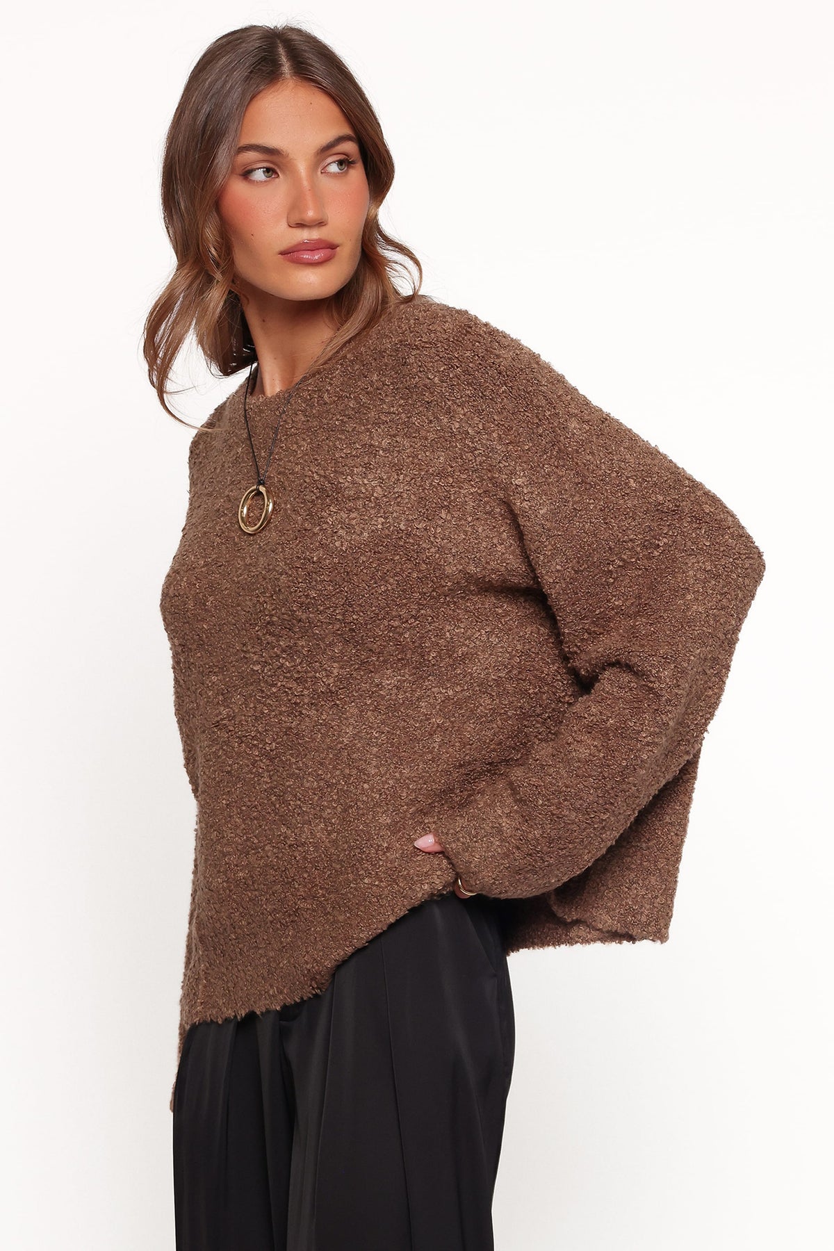 Freida Boucle Knit Sweater - Brown