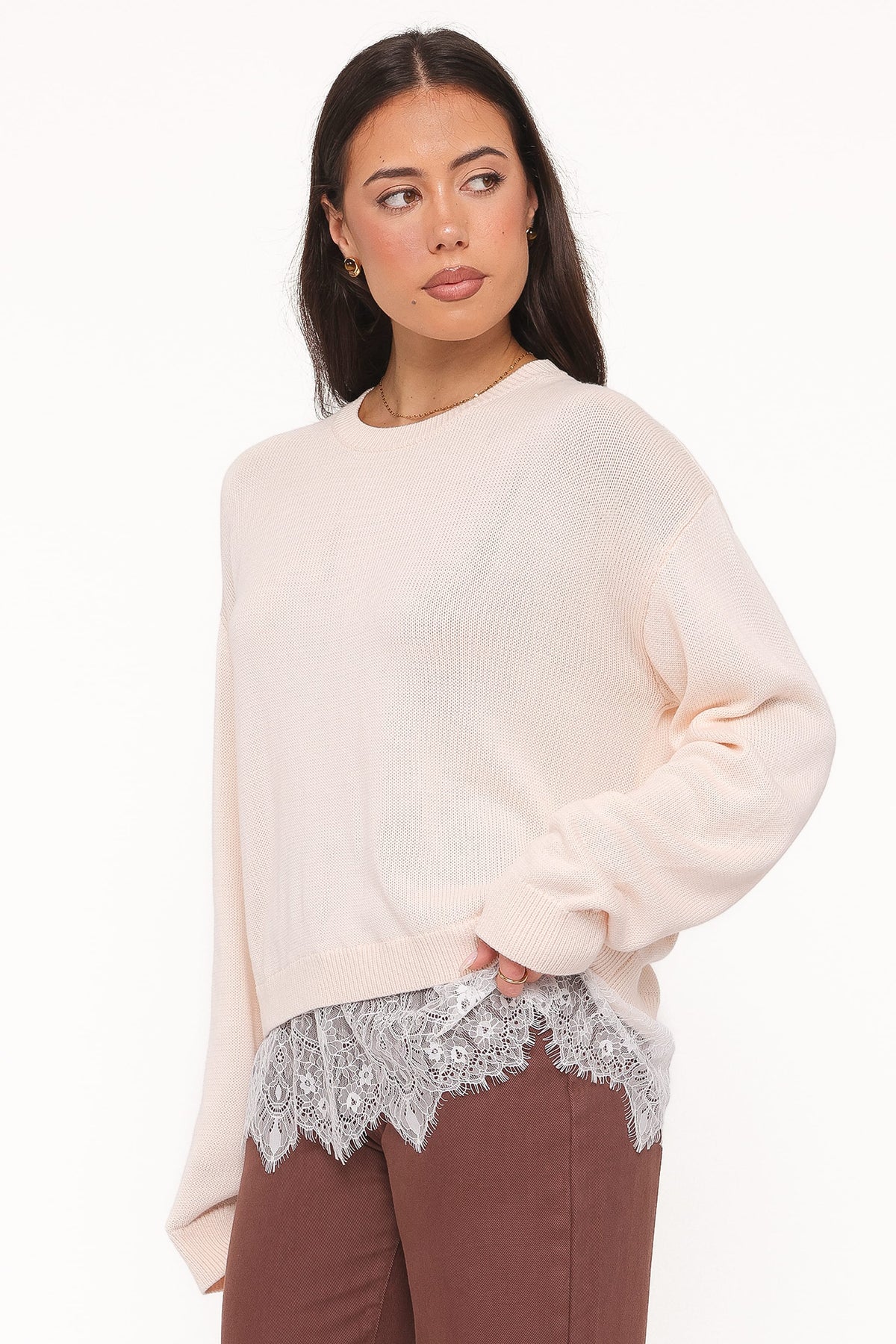 Mabel Lace Trim Sweater - Cream White