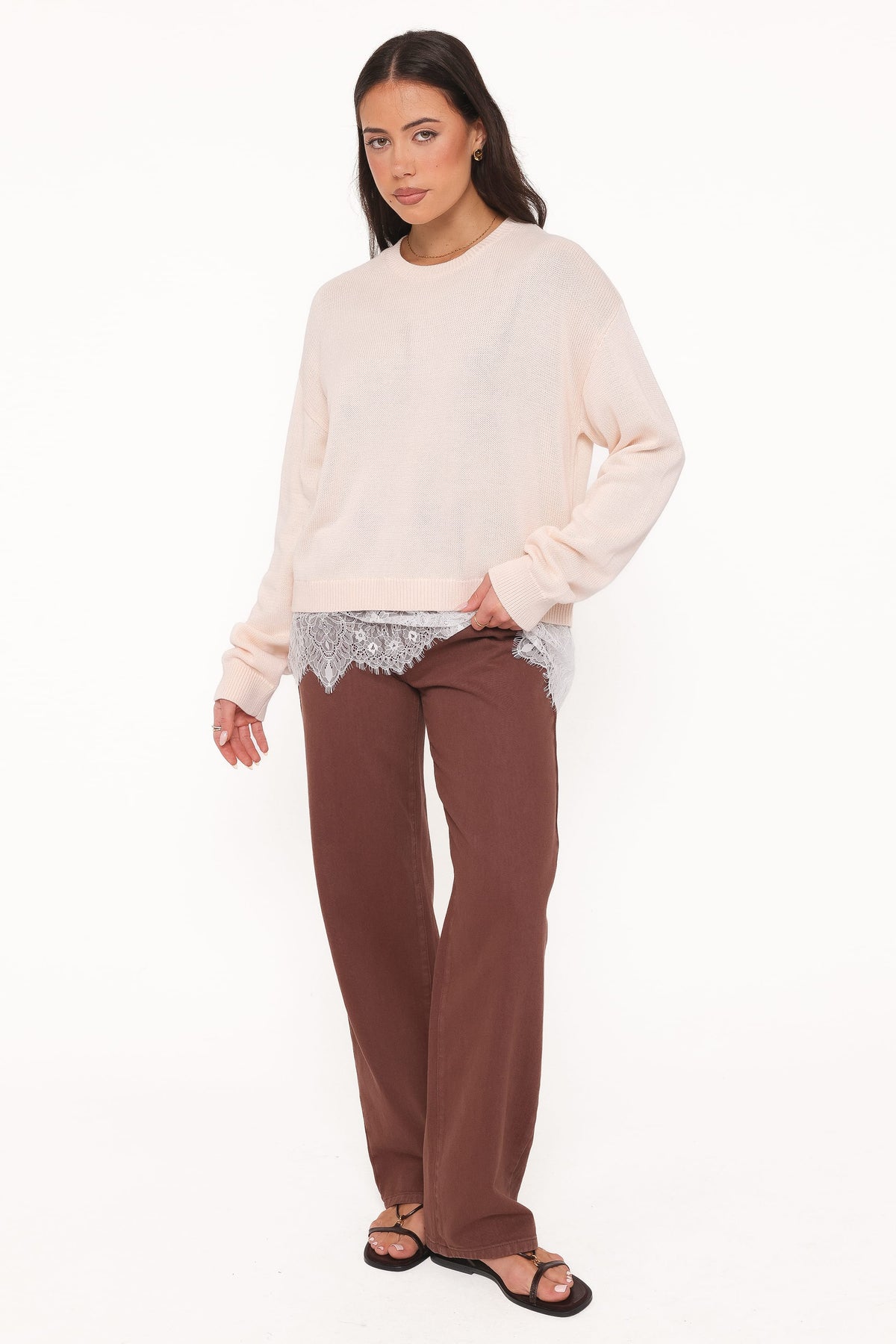 Mabel Lace Trim Sweater - Cream White