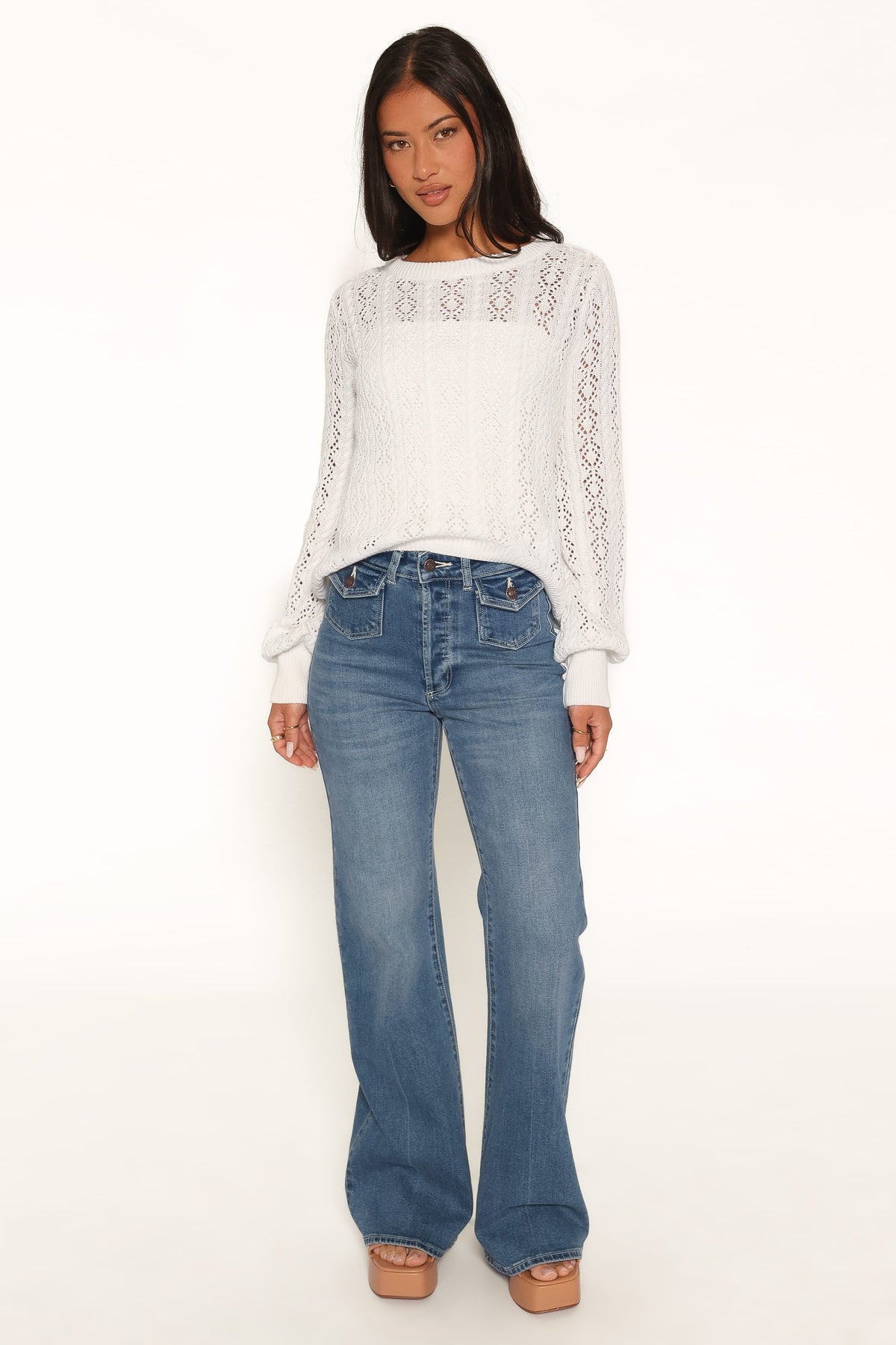 Tyler Pointelle Sweater - White