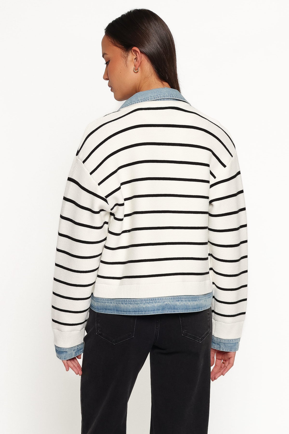 Uma Denim Collar Cardigan - Cream