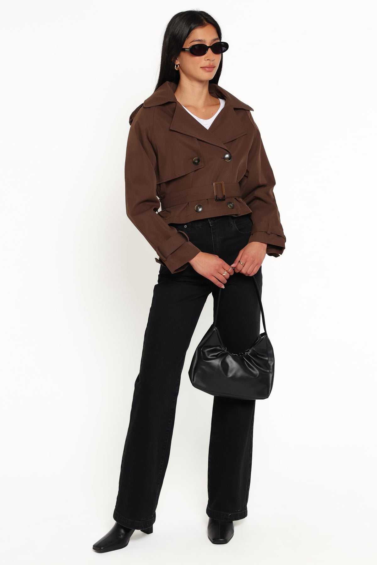 Charlie Cropped Trench Coat - Dark Brown