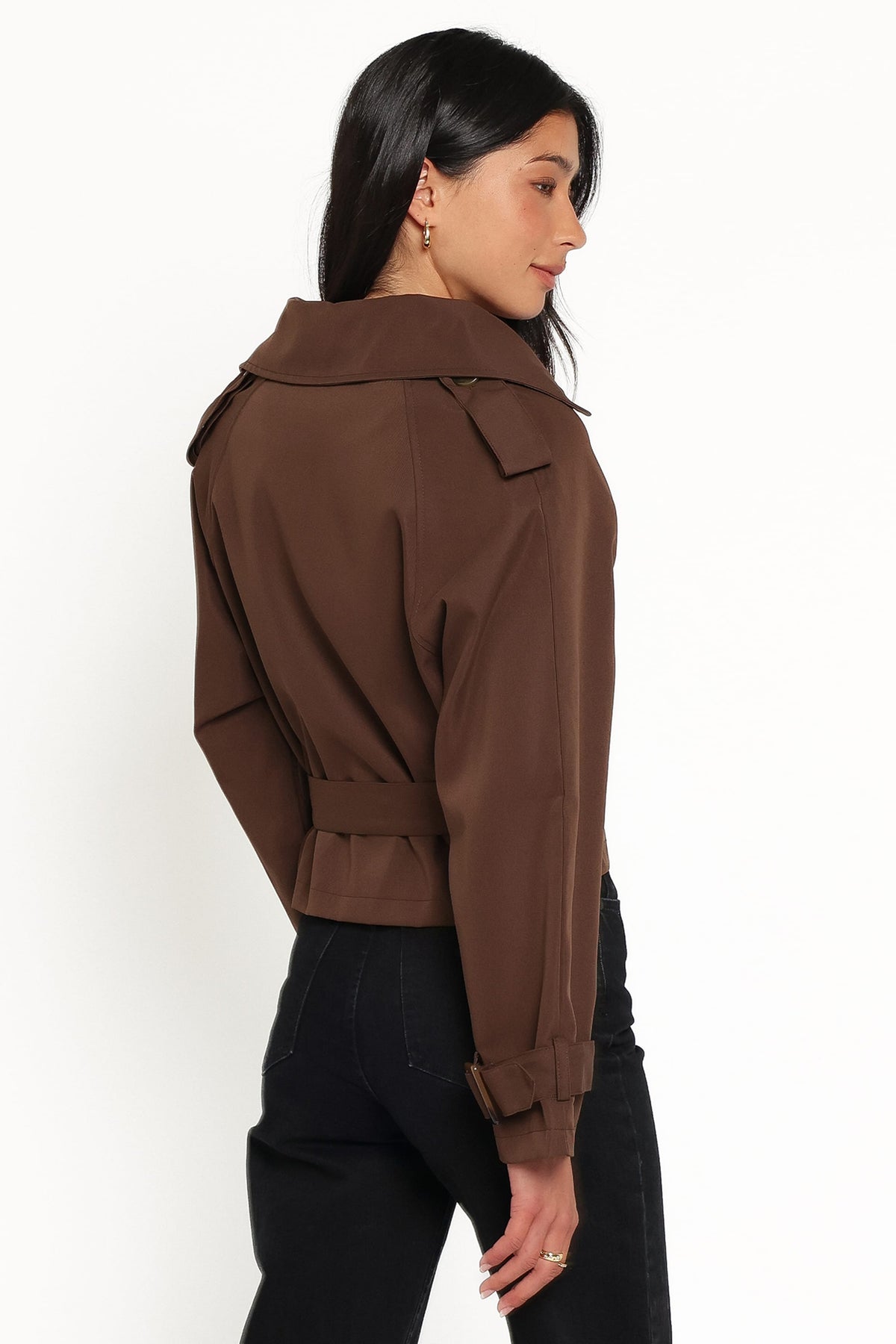 Charlie Cropped Trench Coat - Dark Brown