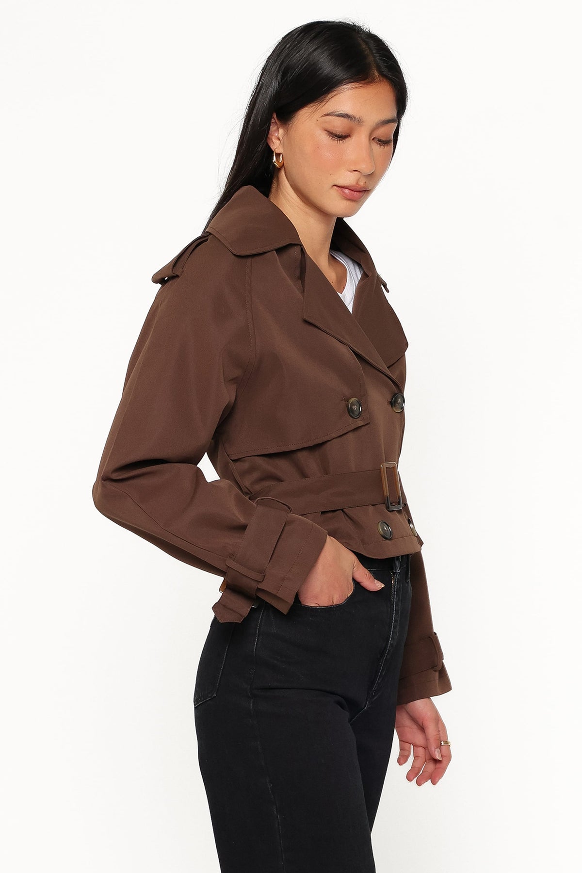 Charlie Cropped Trench Coat - Dark Brown
