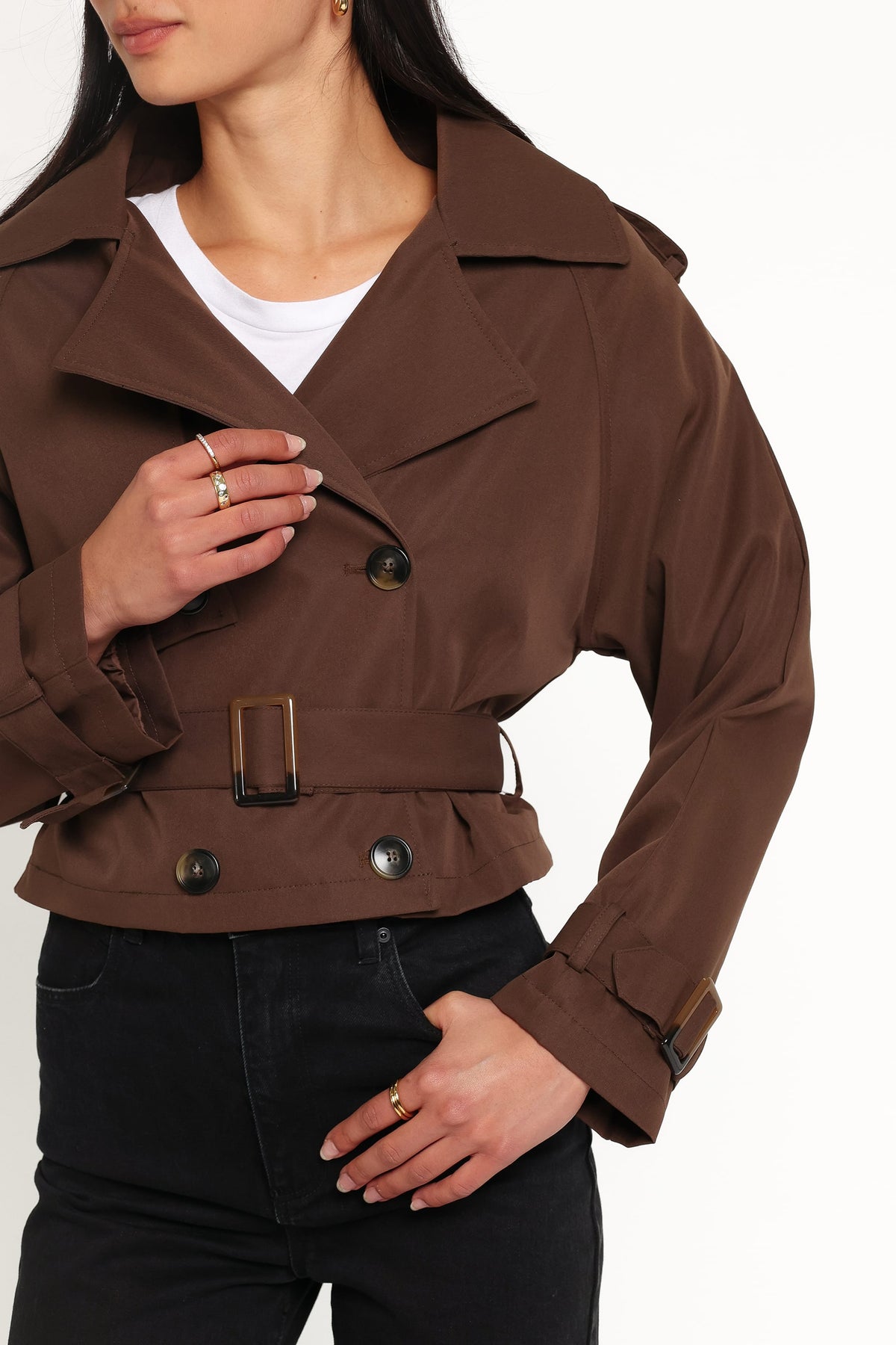 Charlie Cropped Trench Coat - Dark Brown