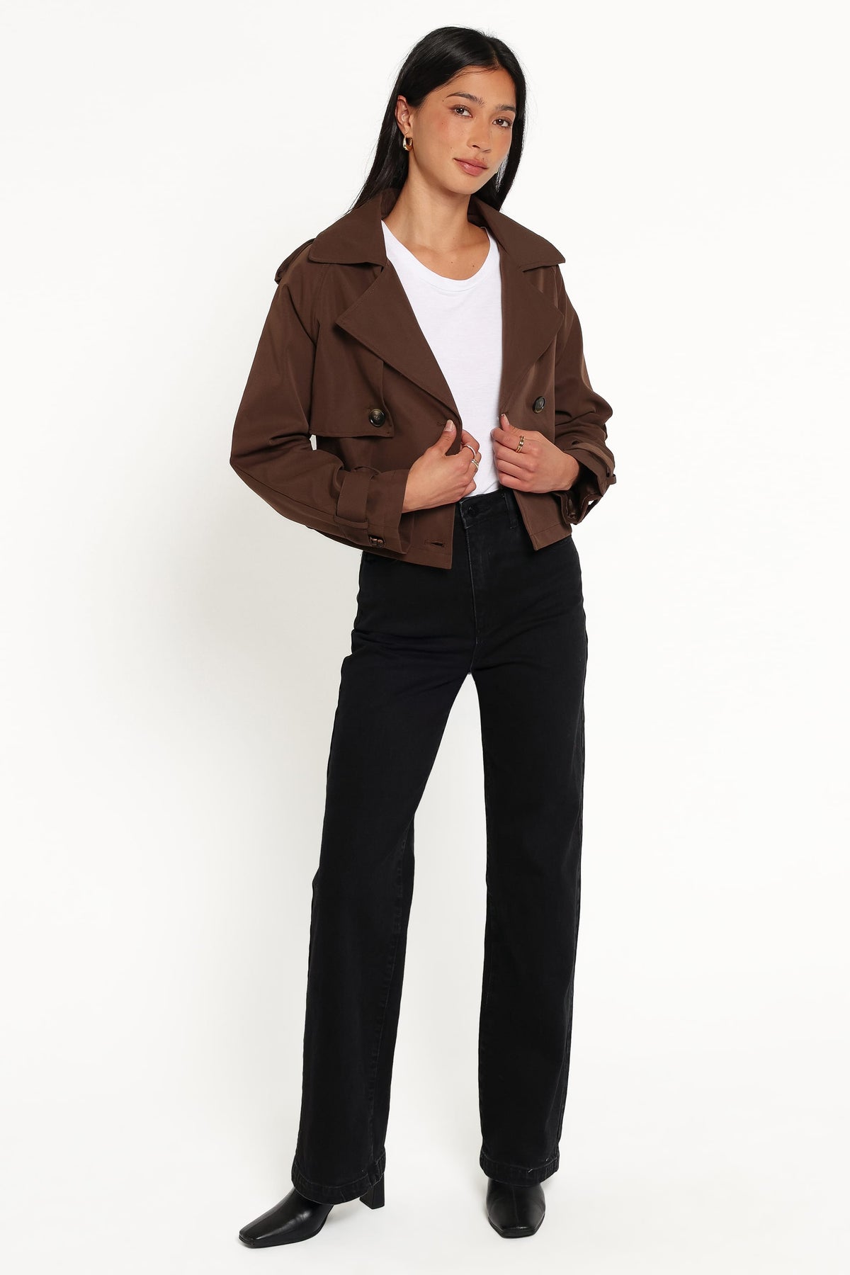 Charlie Cropped Trench Coat - Dark Brown