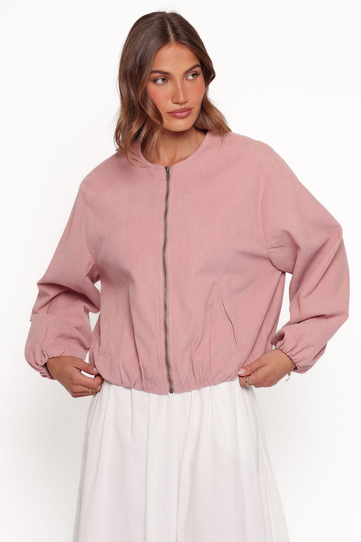 Elisa Cropped Bomber - Dusty Pink Corduroy