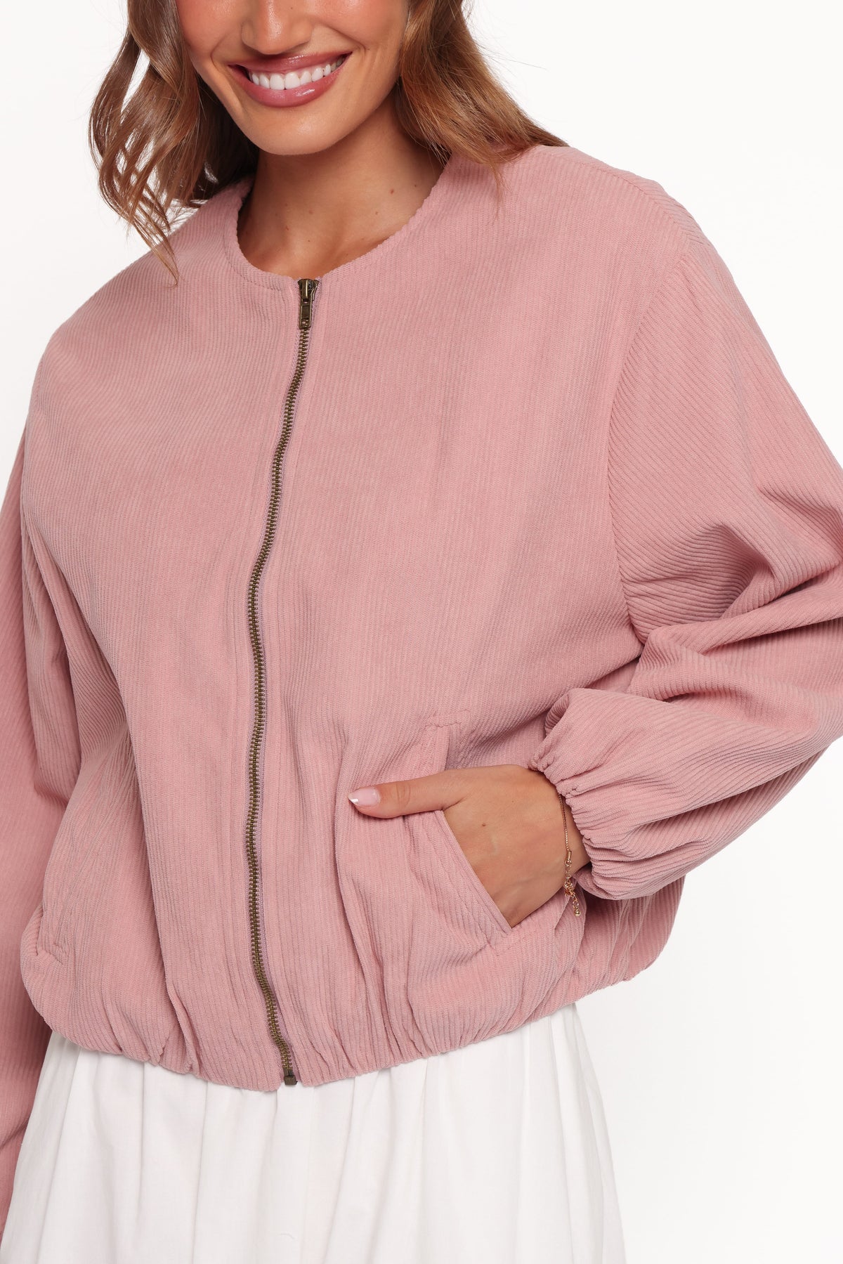 Elisa Cropped Bomber - Dusty Pink Corduroy