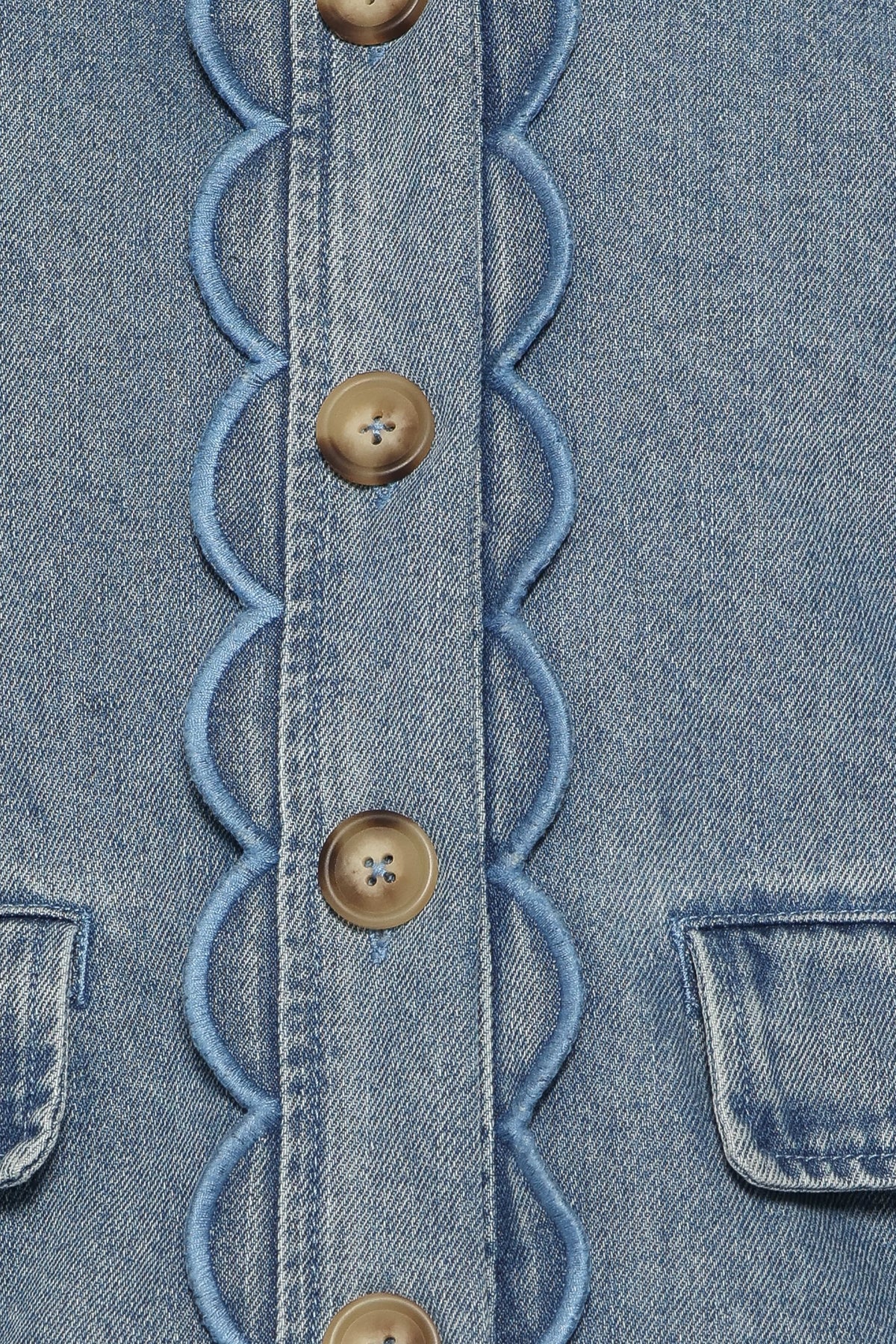 Heidi Scallop Trim Denim Jacket - Medium Wash