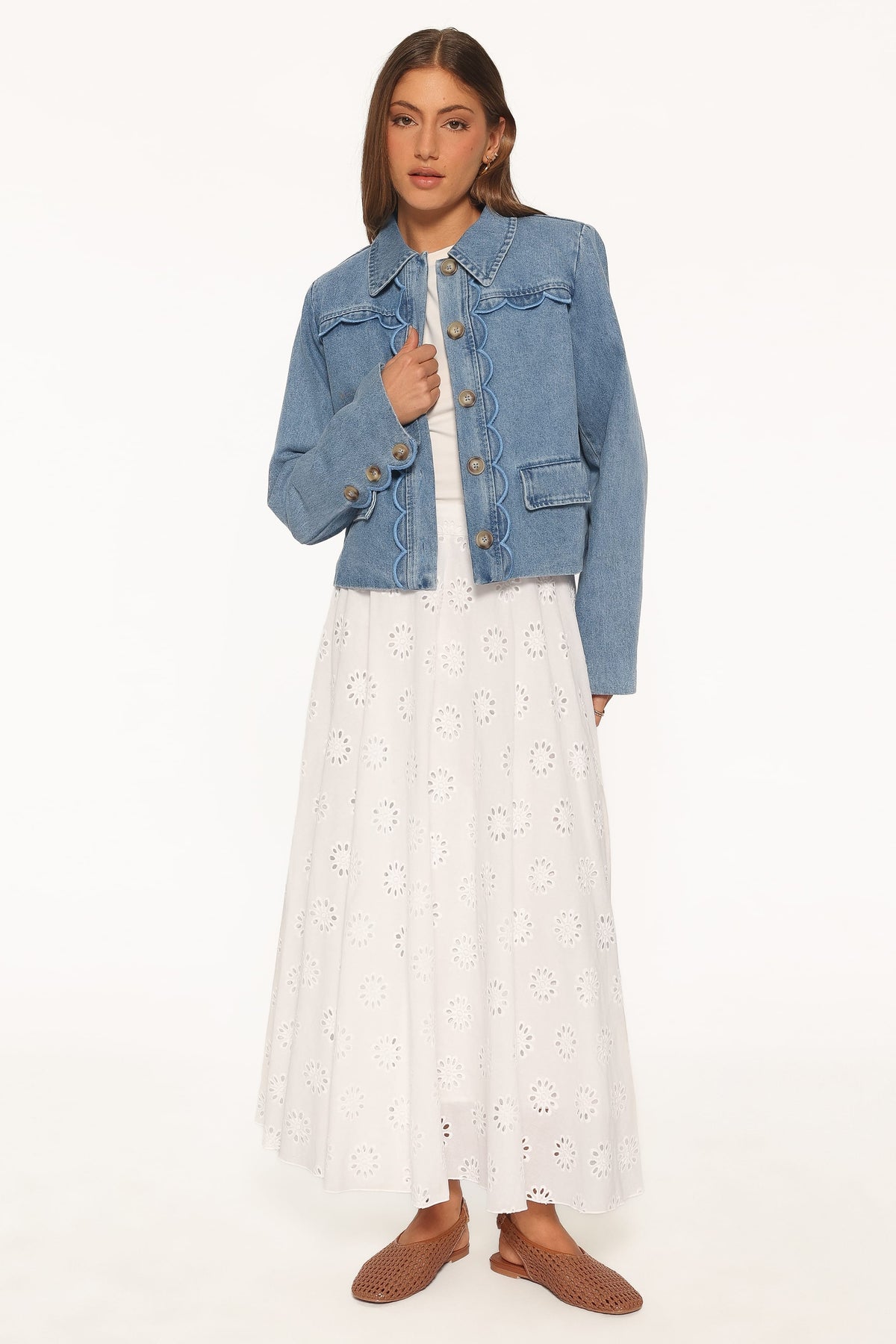 Heidi Scallop Trim Denim Jacket - Medium Wash