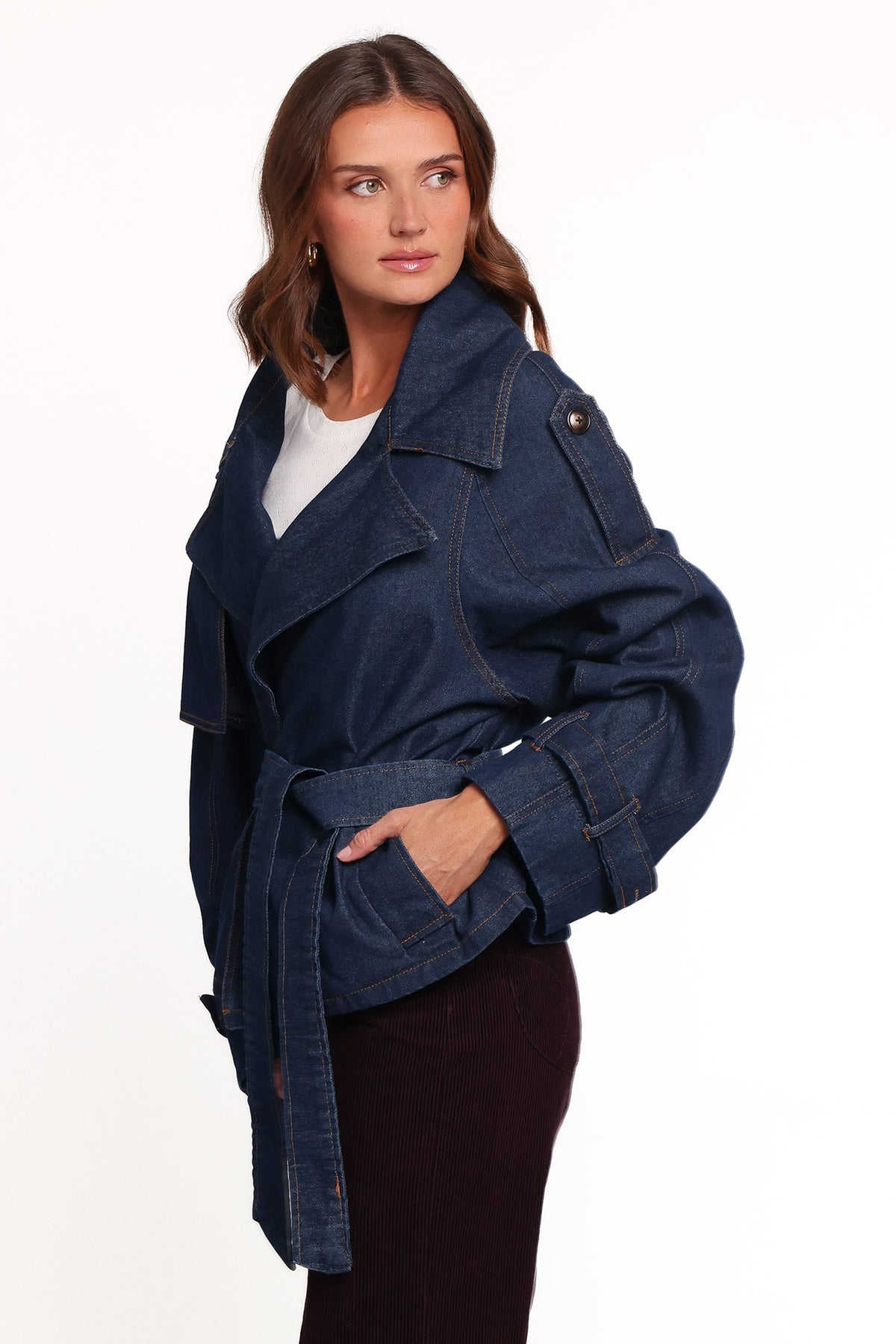 Miranda Cropped Denim Trench - Indigo Wash