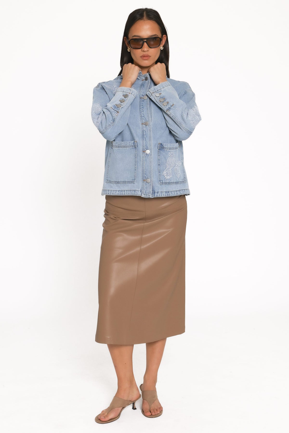 Mora Embroidered Denim Shacket - Light Wash