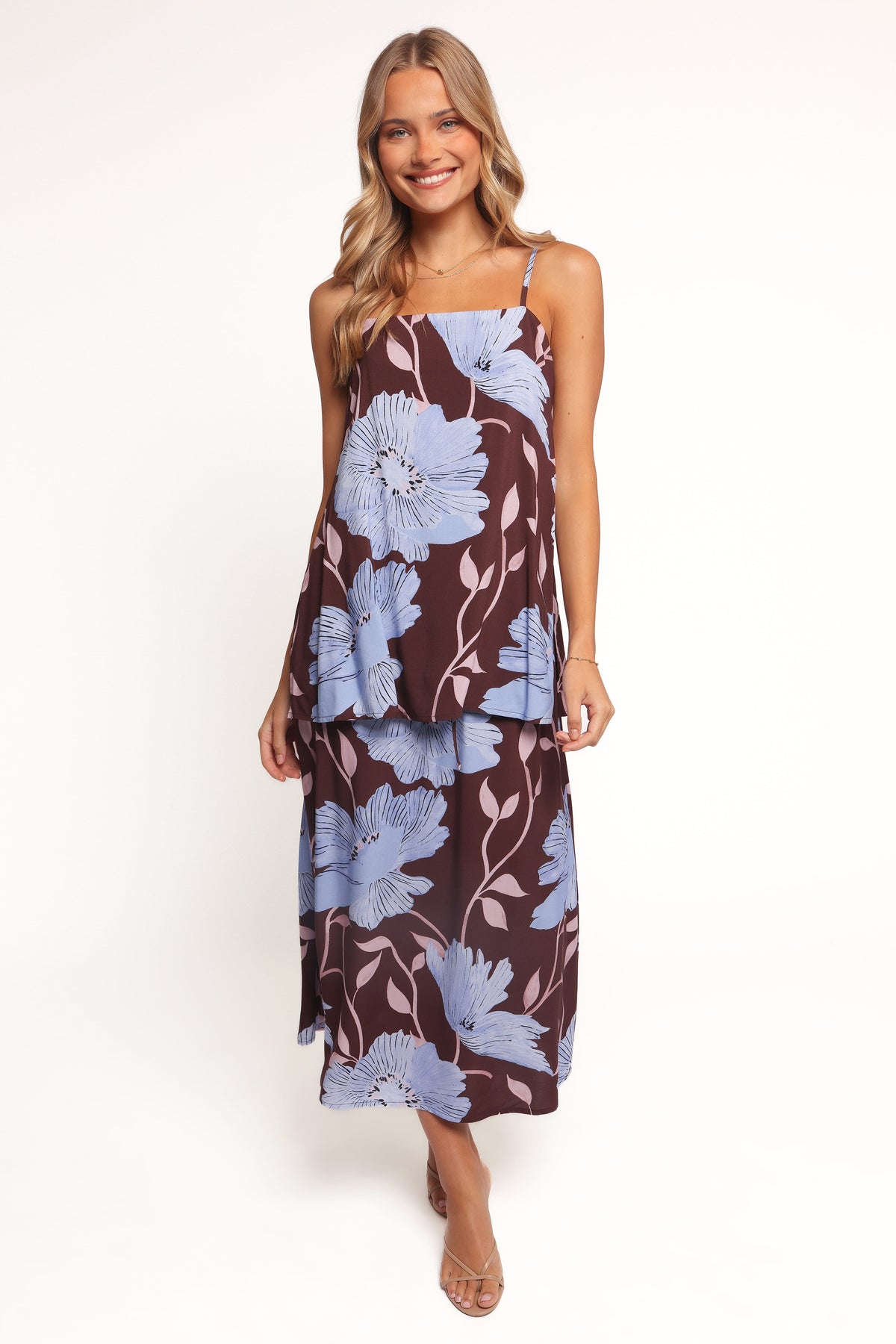 Angie Midi Skirt - Blue Poppies