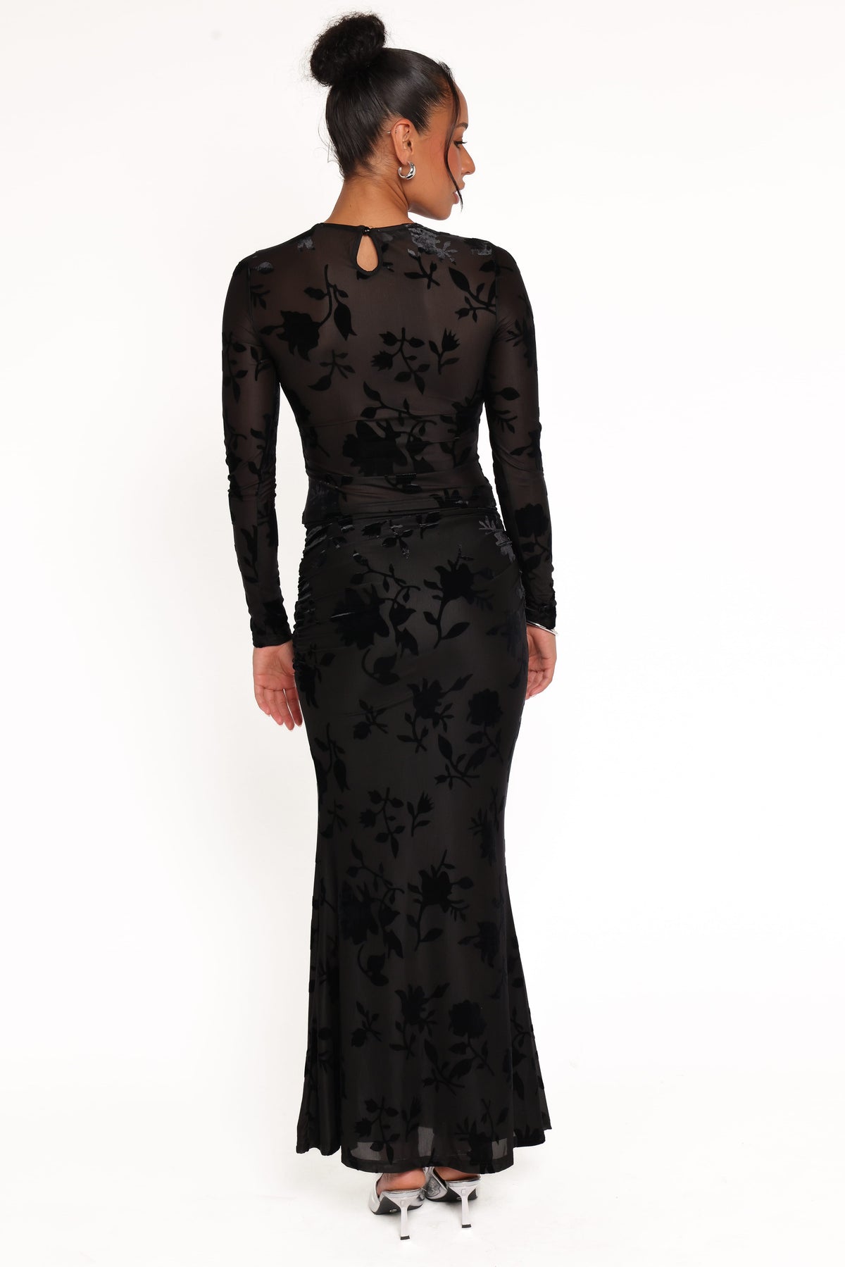 Emily Burnout Velvet Skirt - Black