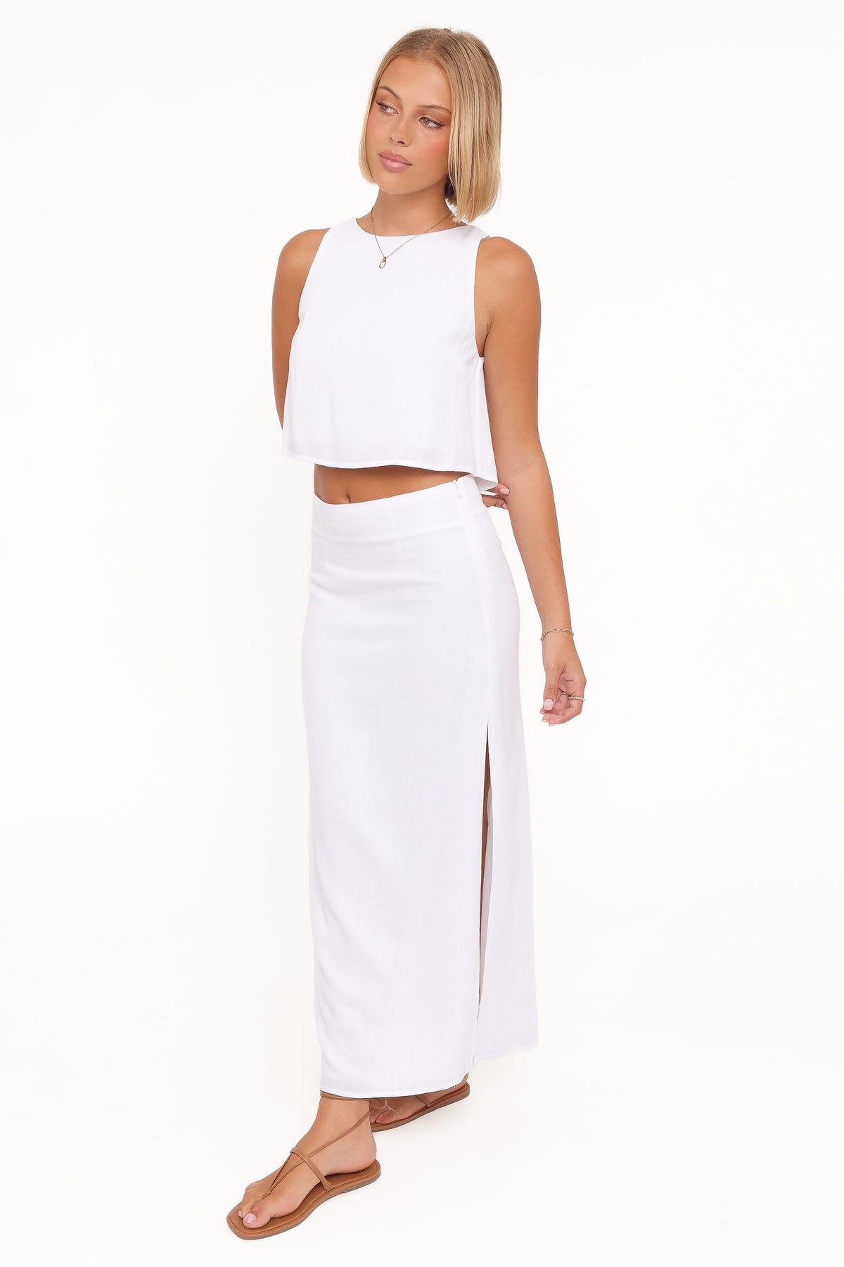 Madison Linen Column Skirt - White