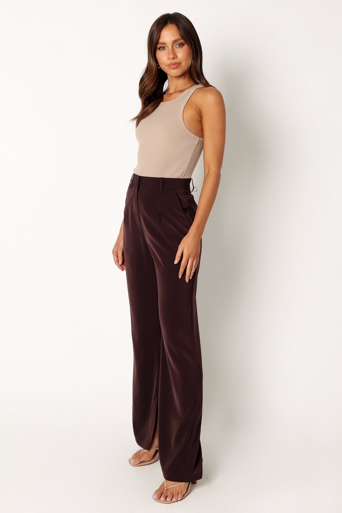 Neveah Silky Wide Leg Trousers - Merlot