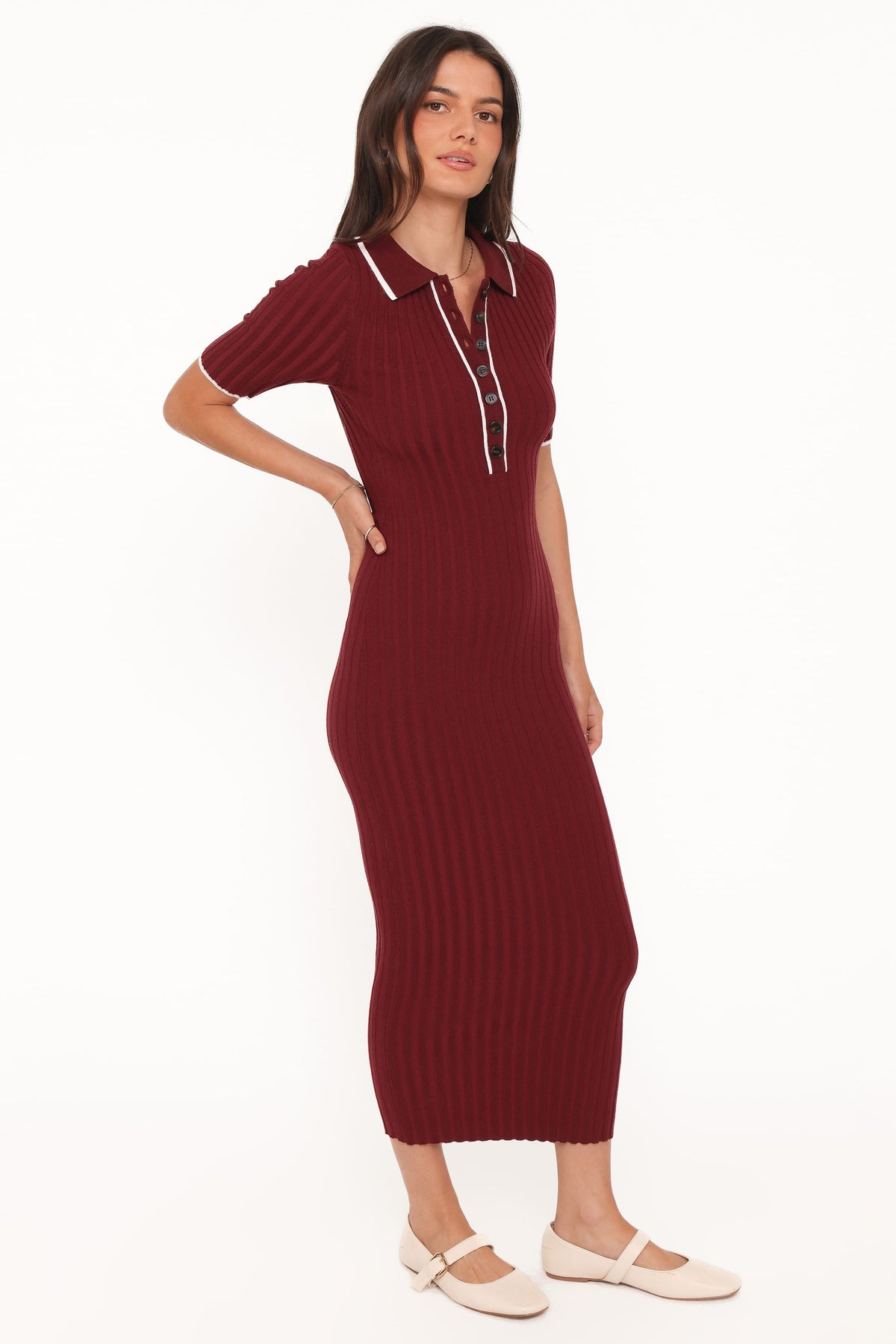 Conner Short Sleeve Knit Dress - Burgundy