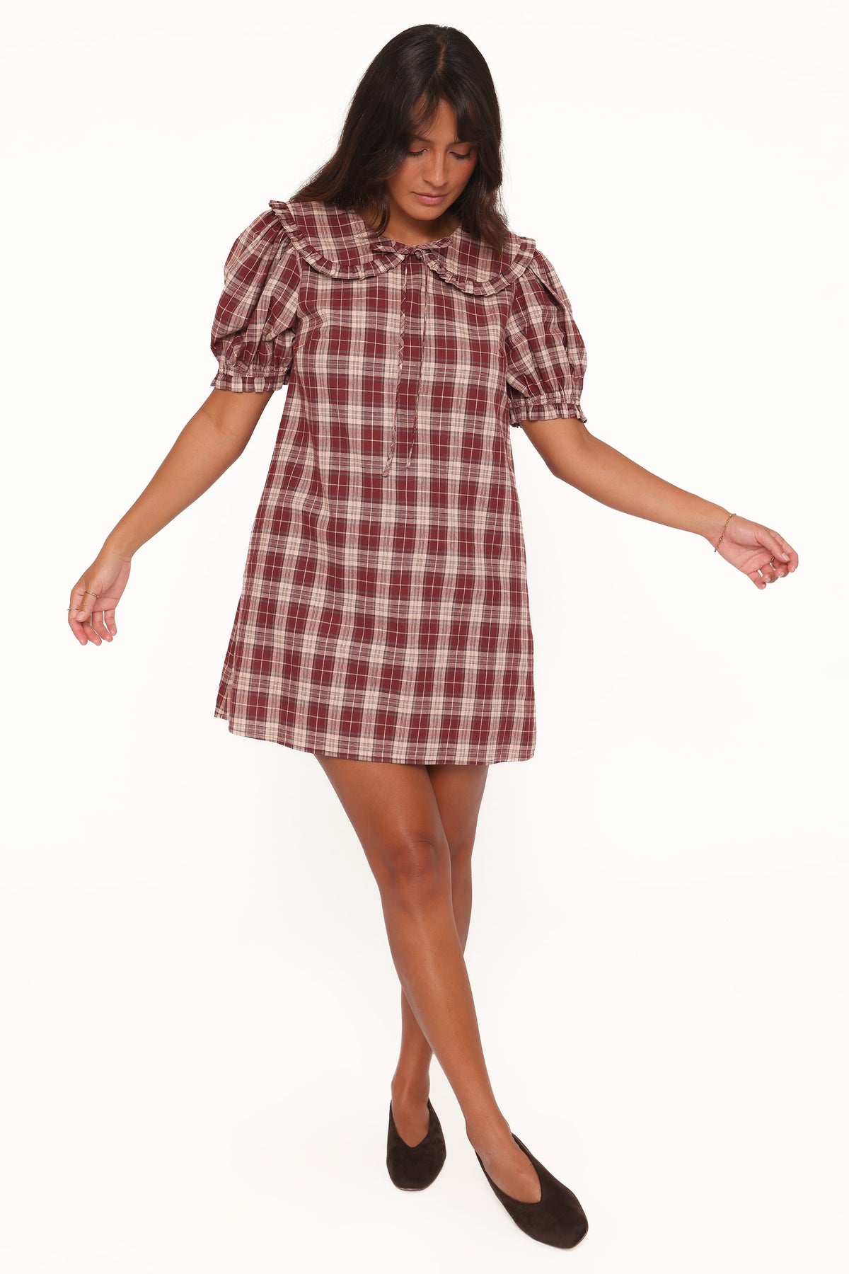 Yaris Mini Dress - Burgundy Plaid
