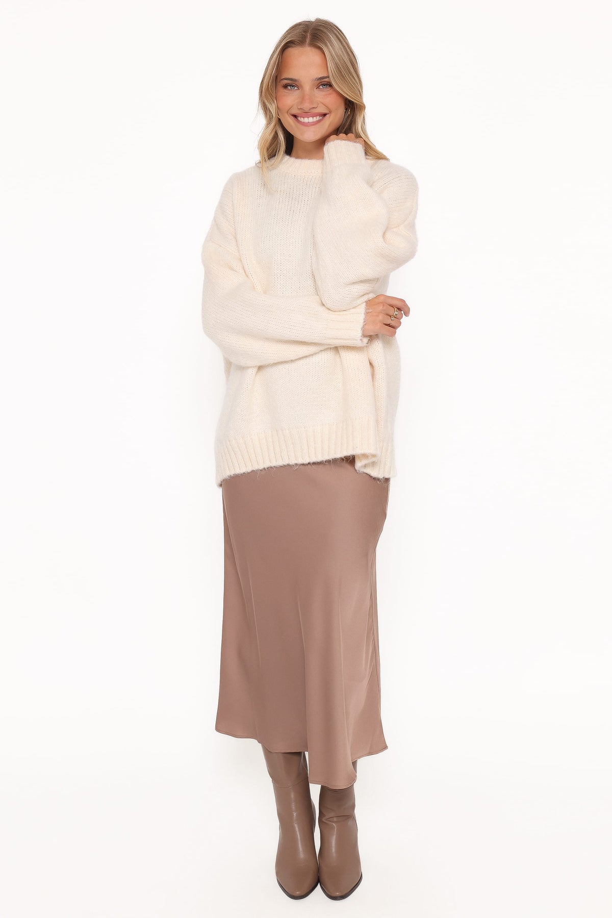 Lloyd Oversized Crew Knit Sweater - Cream