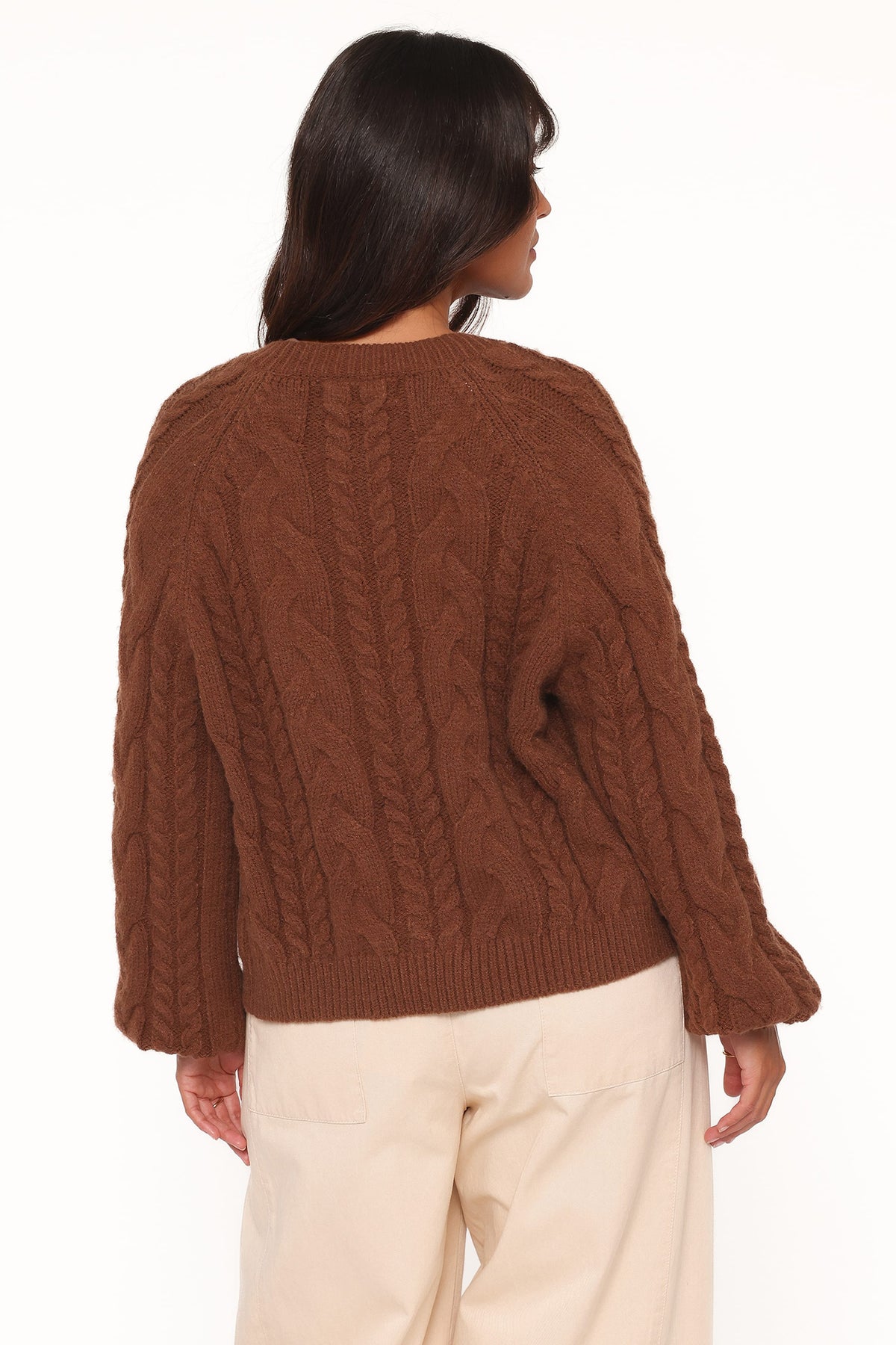 Nika Cable Knit Cardigan - Brown