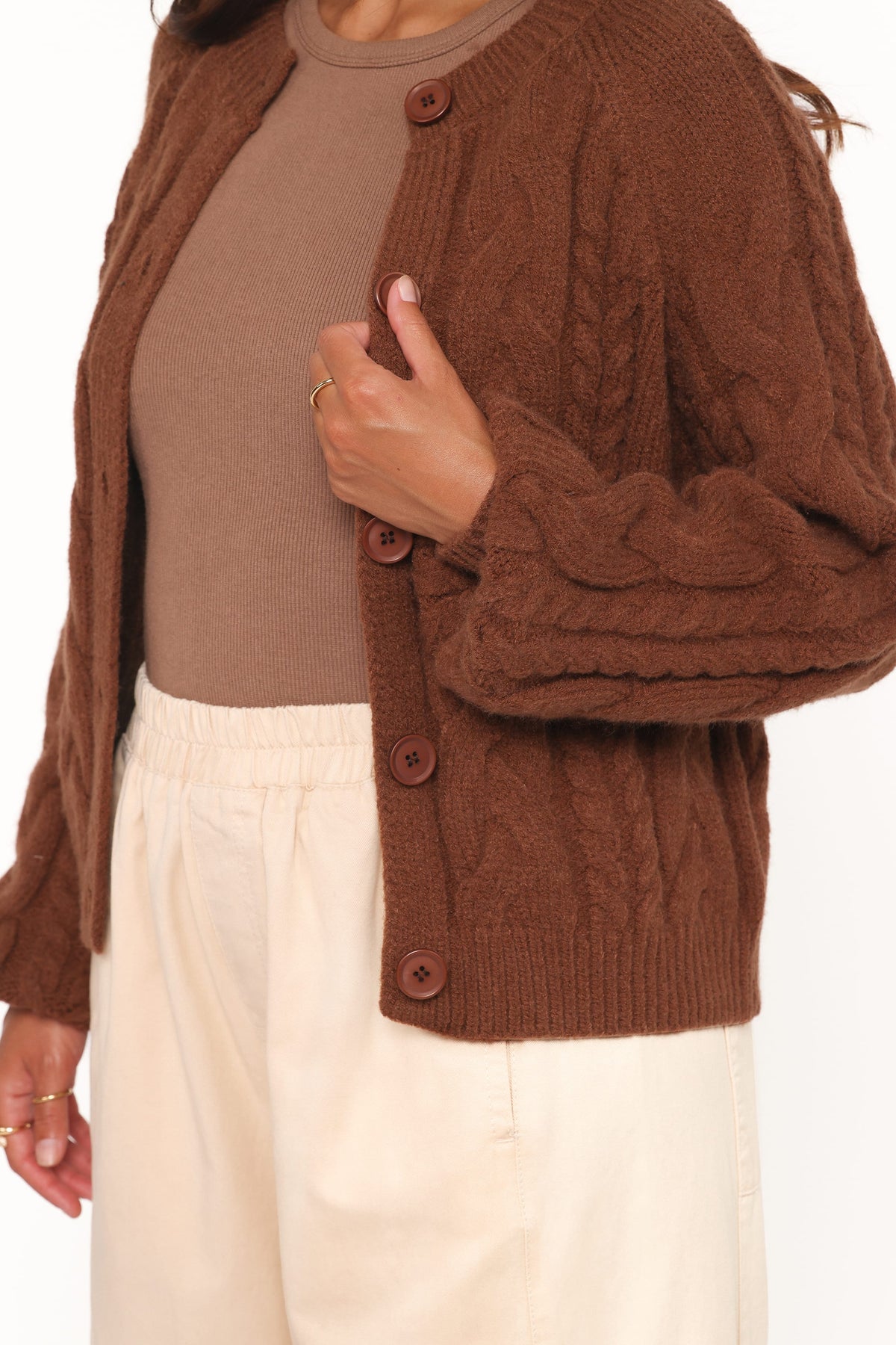 Nika Cable Knit Cardigan - Brown