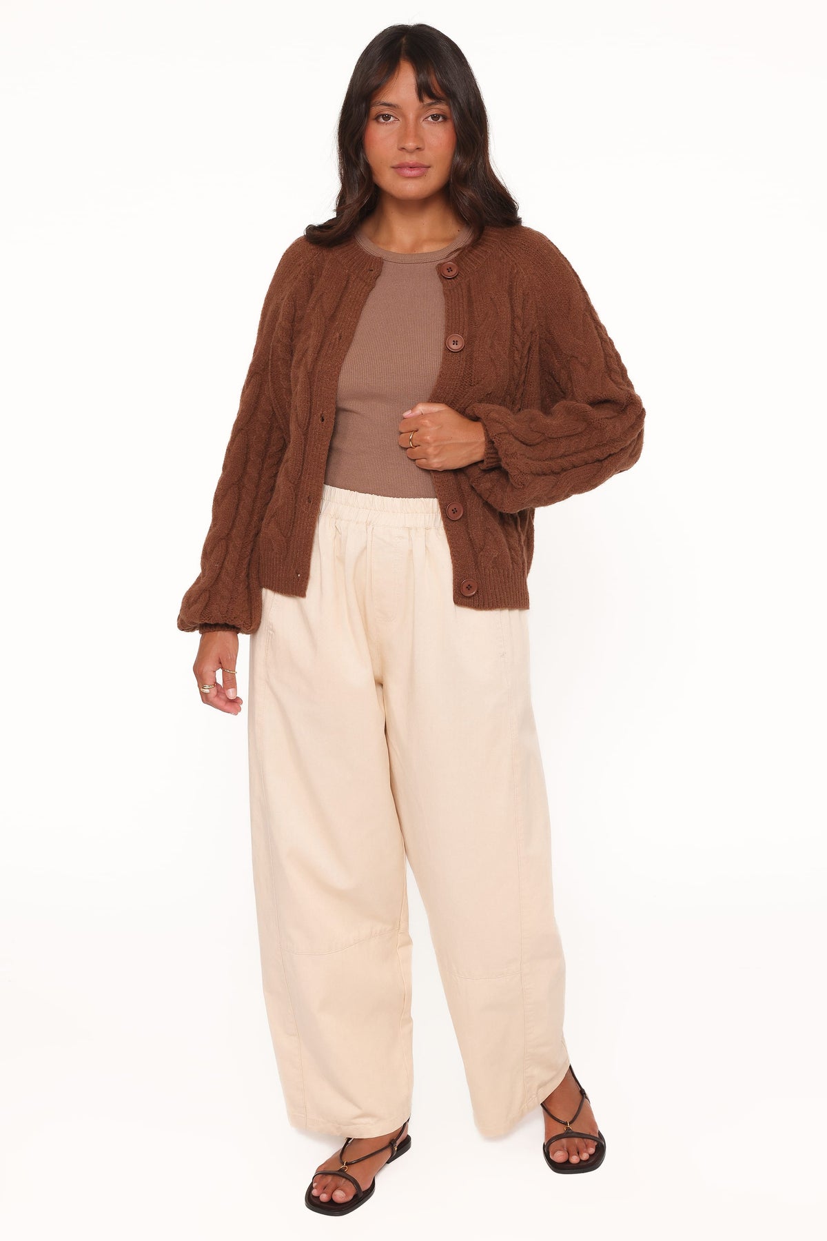 Nika Cable Knit Cardigan - Brown