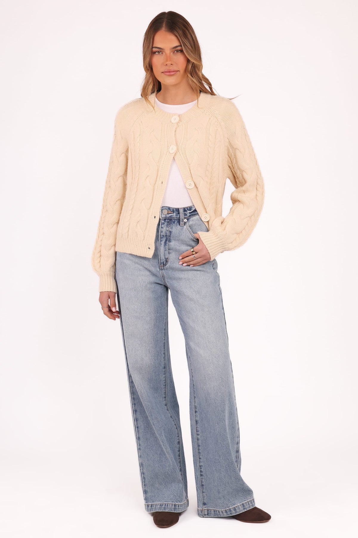 Nika Cable Knit Cardigan - Taupe