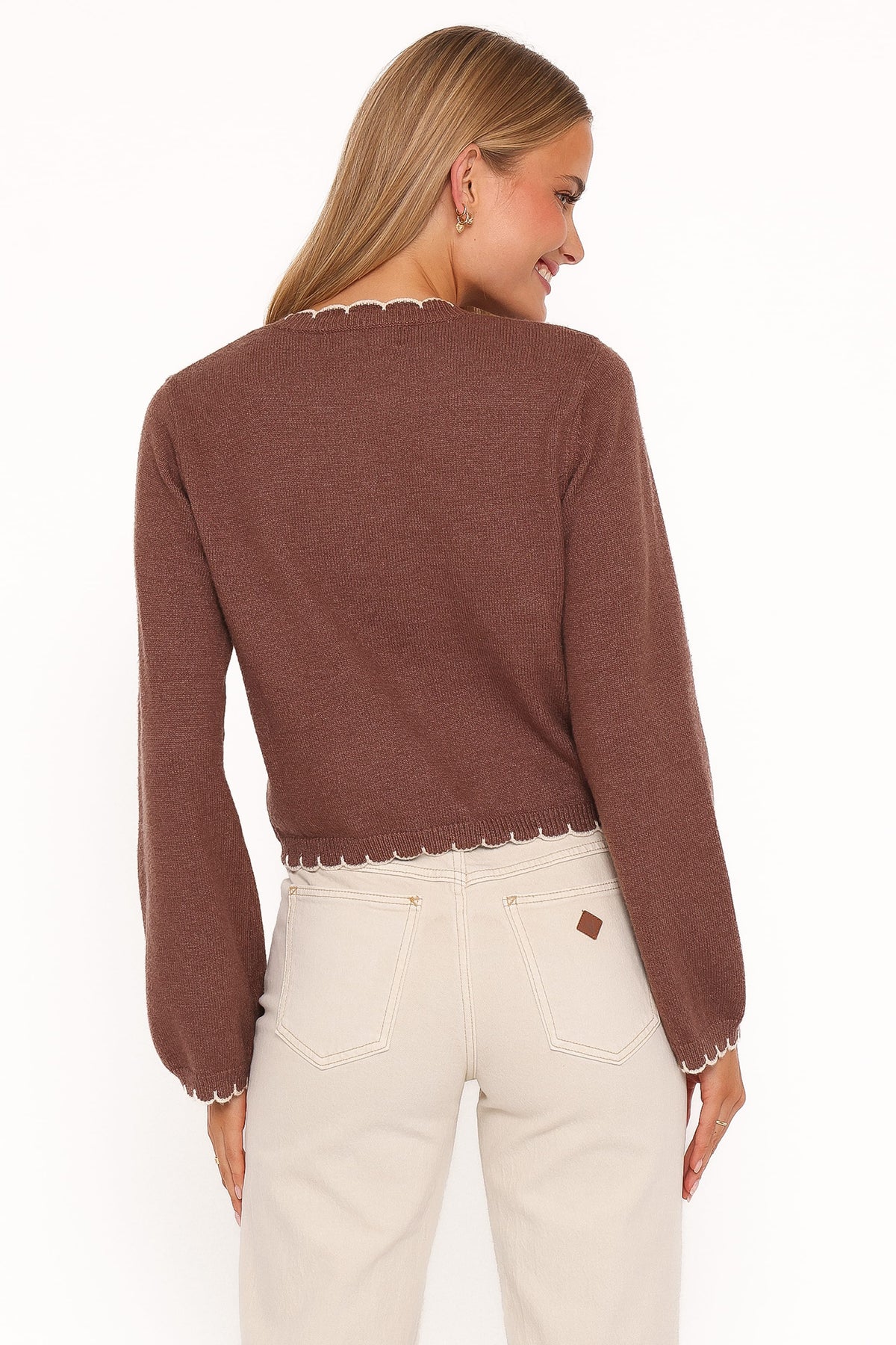 Payton Scallop Cardigan - Brown