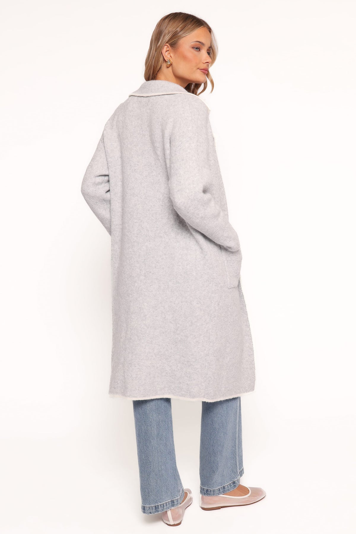 Katia Contrast Trim Coatigan - Light Grey