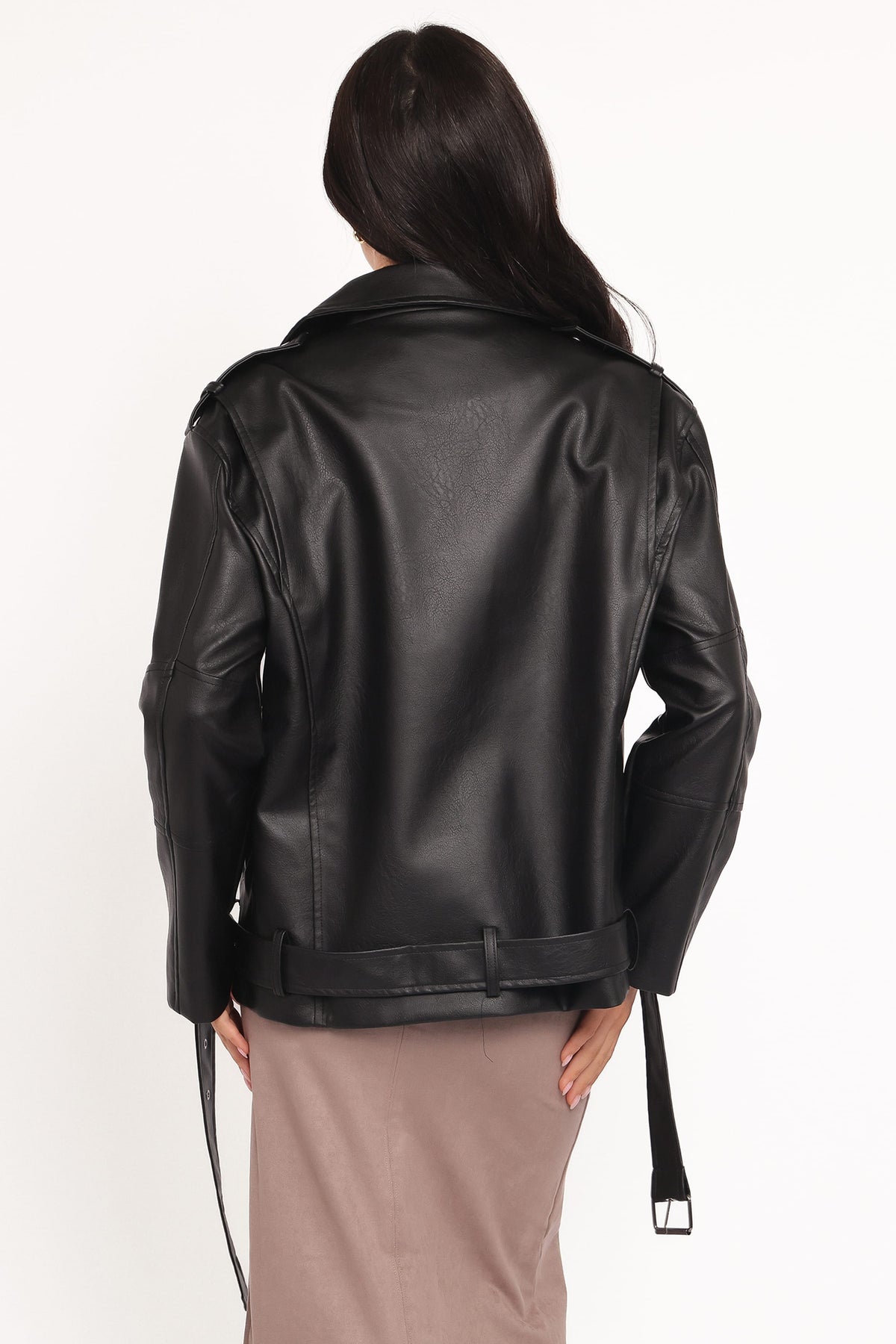 Parsons Oversized Faux Leather Moto Jacket - Black