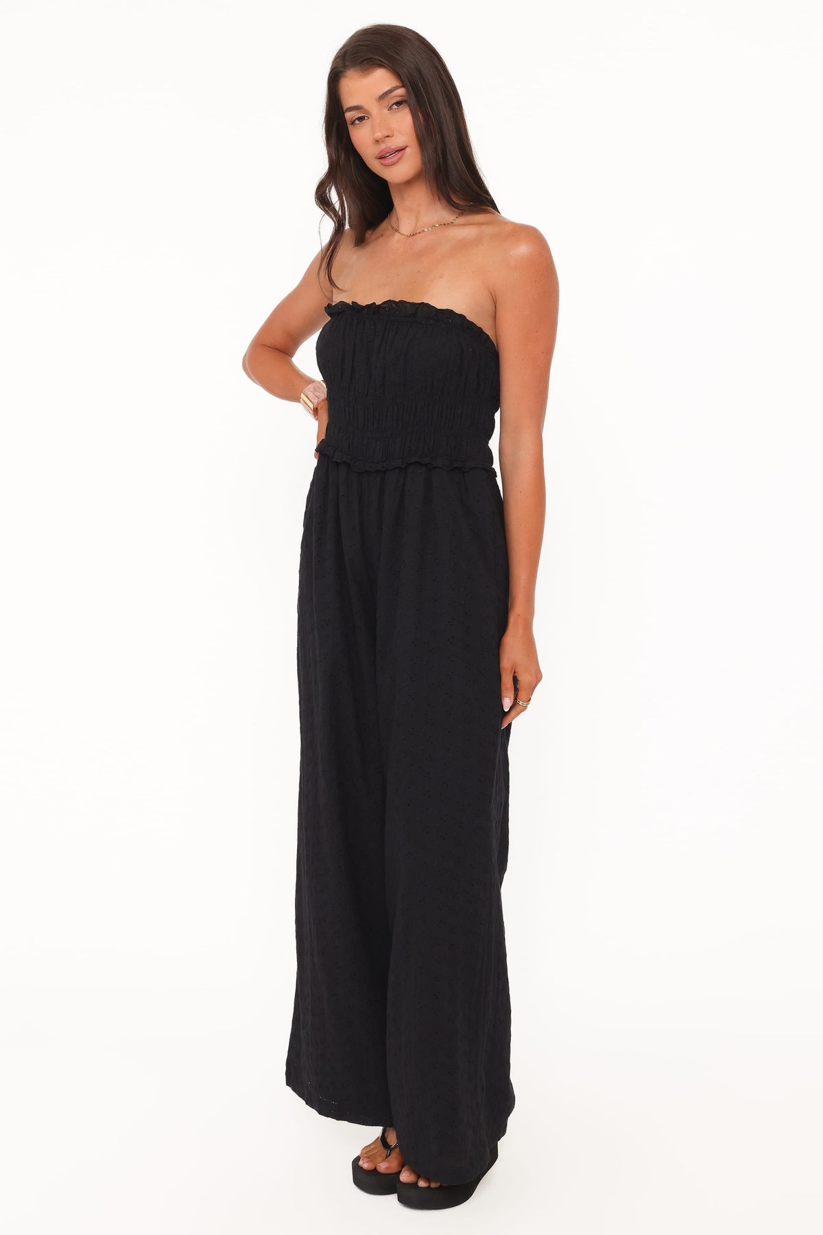 Yulissa Strapless Jumpsuit - Black Broderie