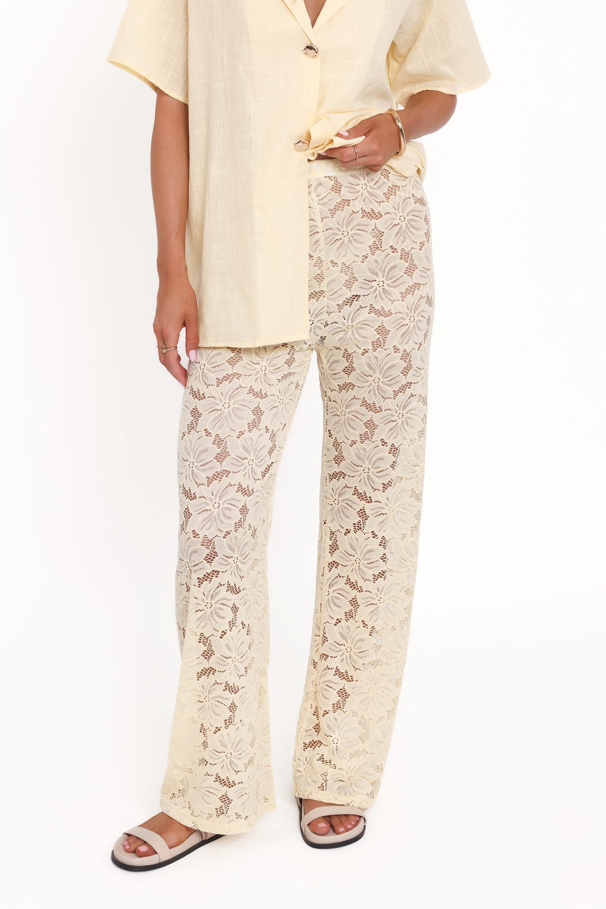 Mindy Lace Pant Set - Yellow
