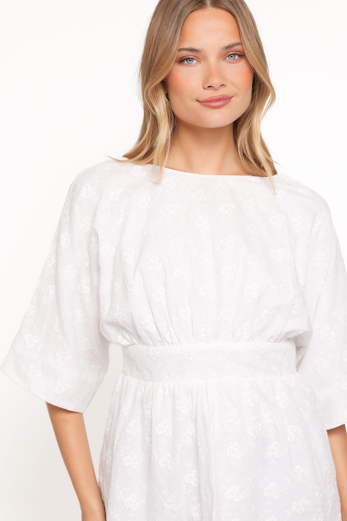 Camila Open Back Top - White Embroidery