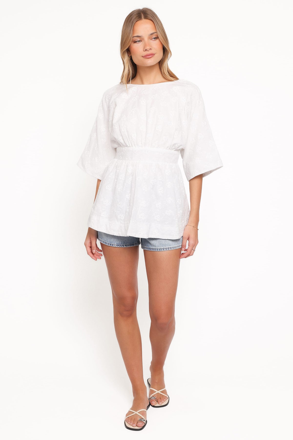 Camila Open Back Top - White Embroidery